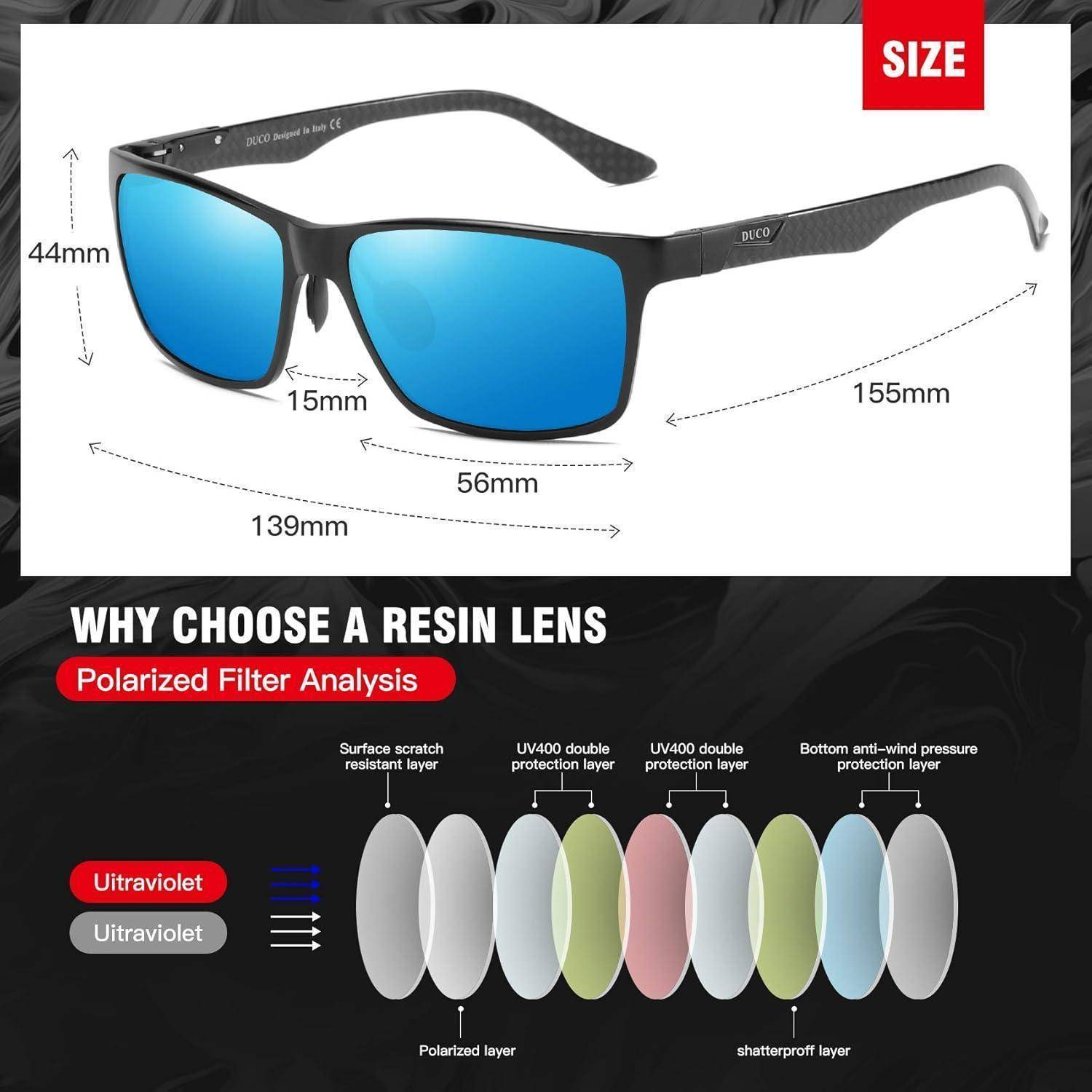 Herren Polarisierte Sonnenbrille Rechteckig Metallrahmen Kohlefaser
