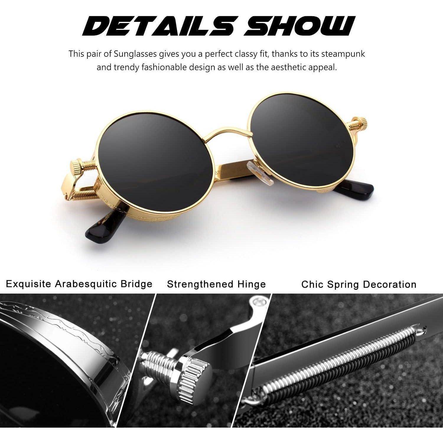 Retro Runde Sonnenbrille Polarisiert Vintage Steampunk UV400 Schutz