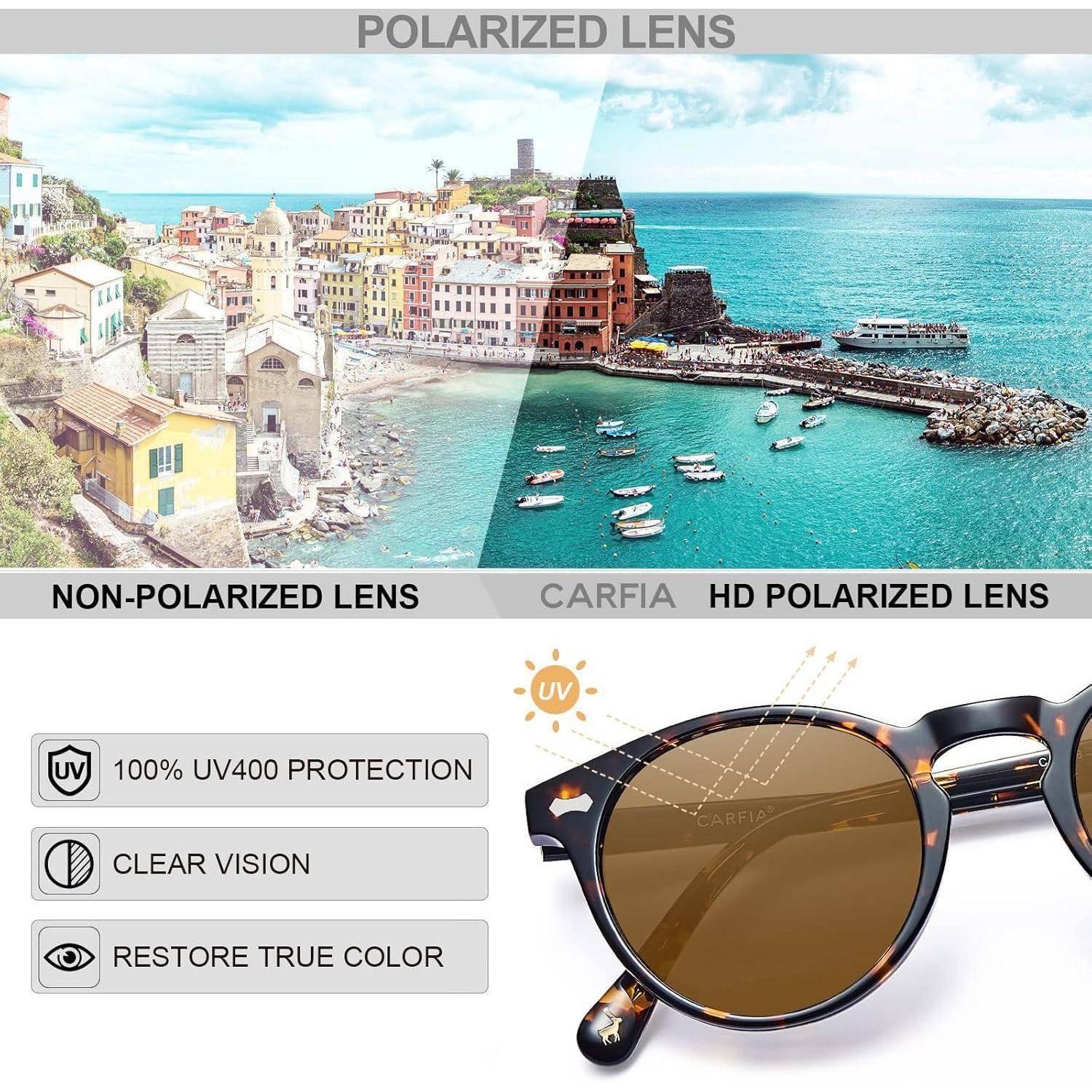 Polarisierte Sonnenbrille Herren Fahrenbrille Rund Schwarz mit Etui