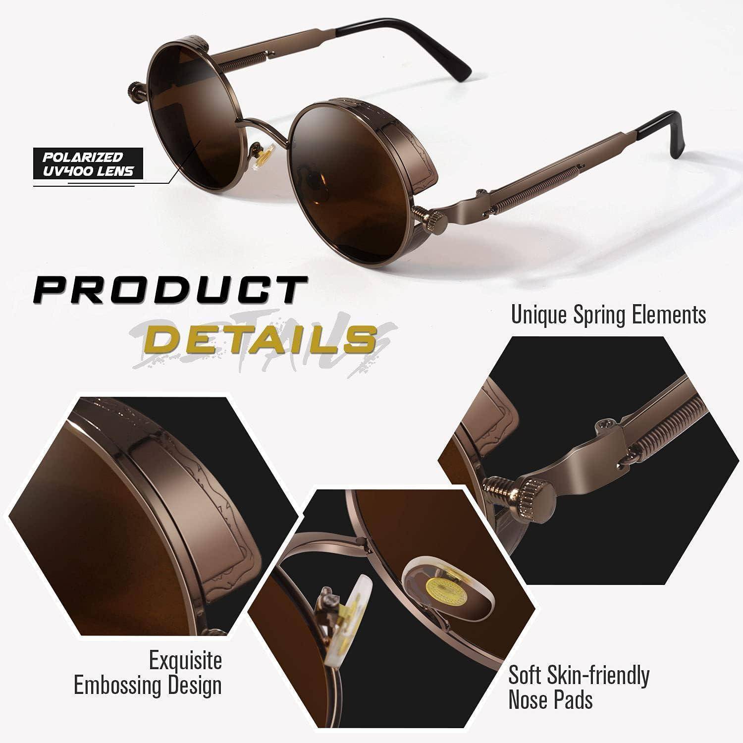 Retro Runde Steampunk Sonnenbrille Polarisiert UV400