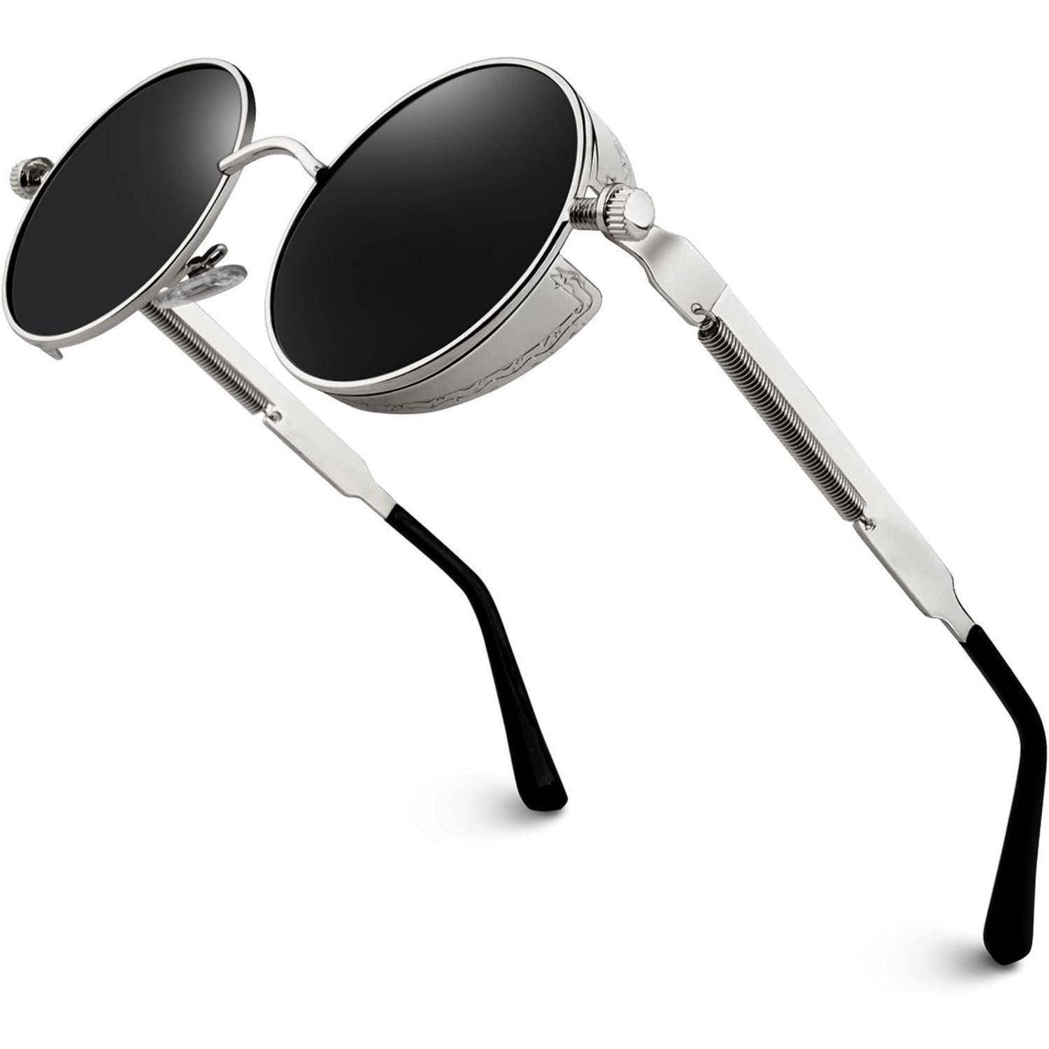 Retro Runde Steampunk Polarisierte Sonnenbrille UV400 Gläser