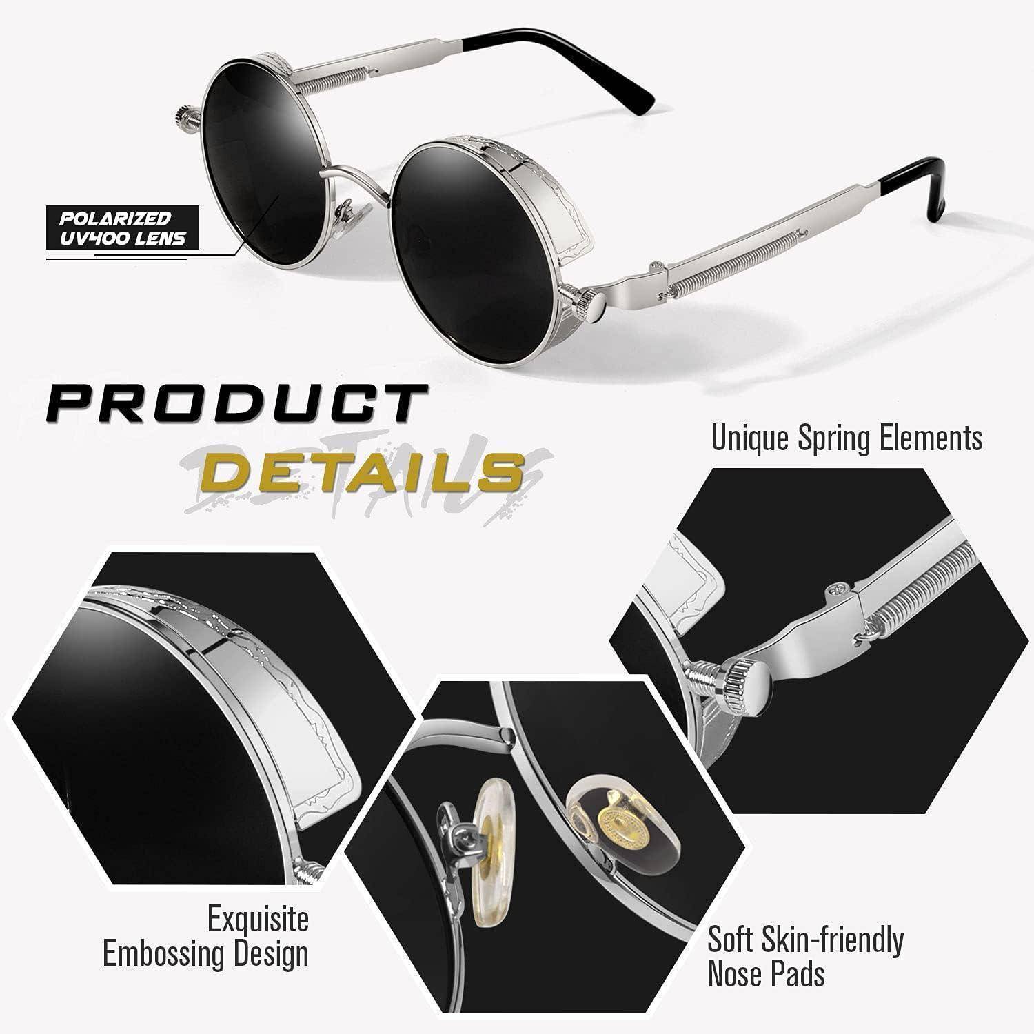 Sonnenbrille mit polarisierten UV400-Gläsern und einzigartigen Federelementen. Zu den Merkmalen gehören eine exquisite Prägung und weiche, hautfreundliche Nasenpads.