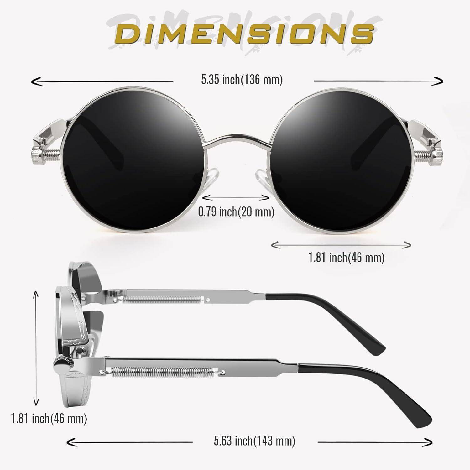 Retro Runde Steampunk Polarisierte Sonnenbrille UV400 Gläser