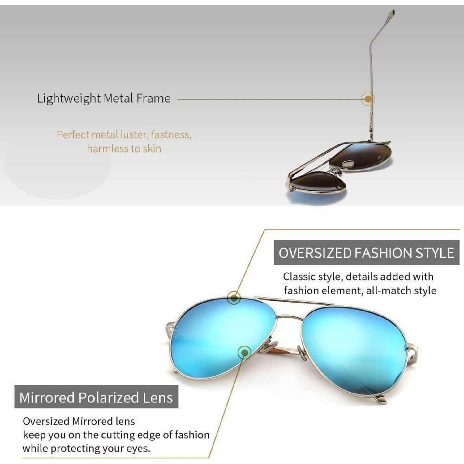 Übergroße polarisierte Sonnenbrille für Frauen, Pilotenform, bunte