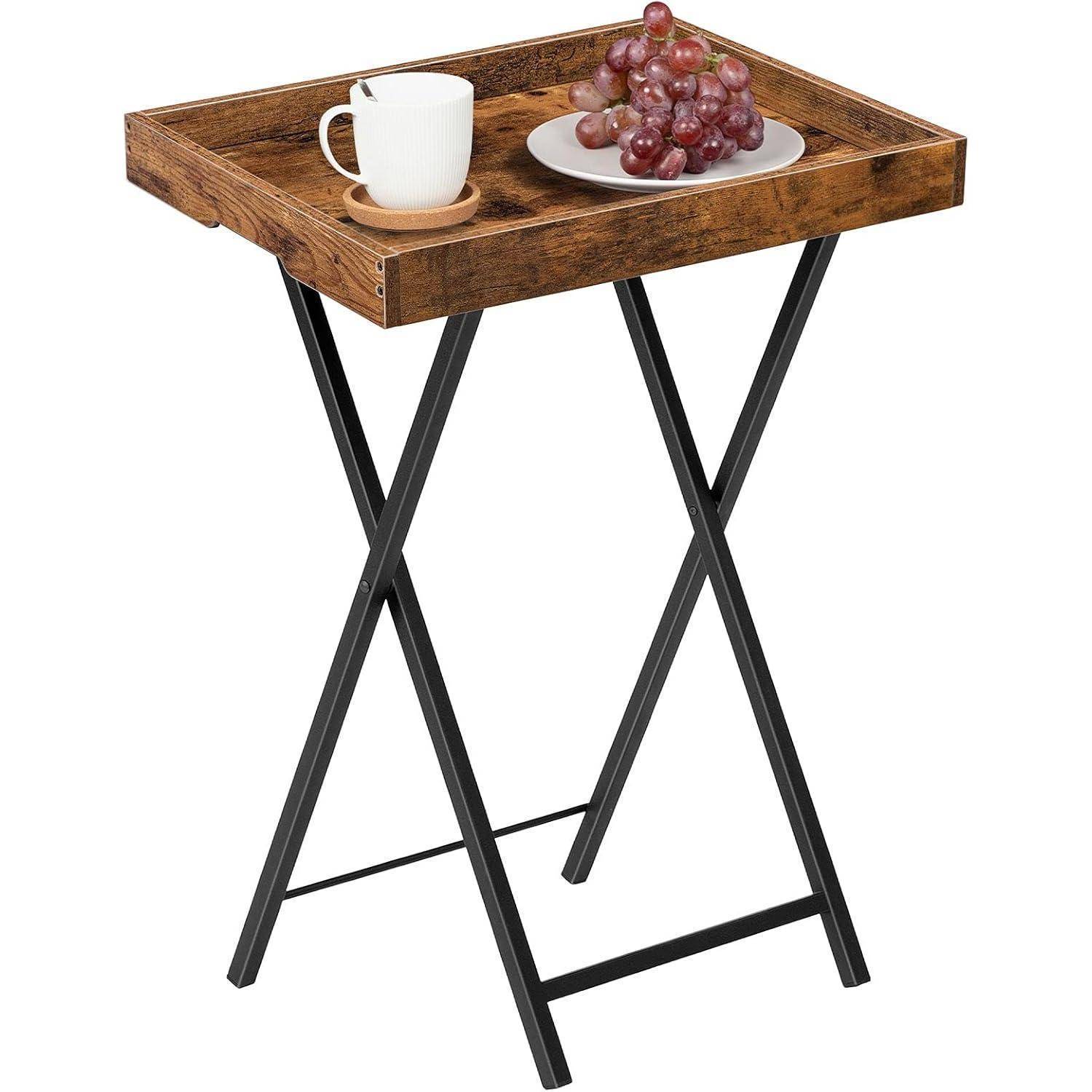 Beistelltisch mit Tablett klappbar abnehmbarem Holz Industriestil