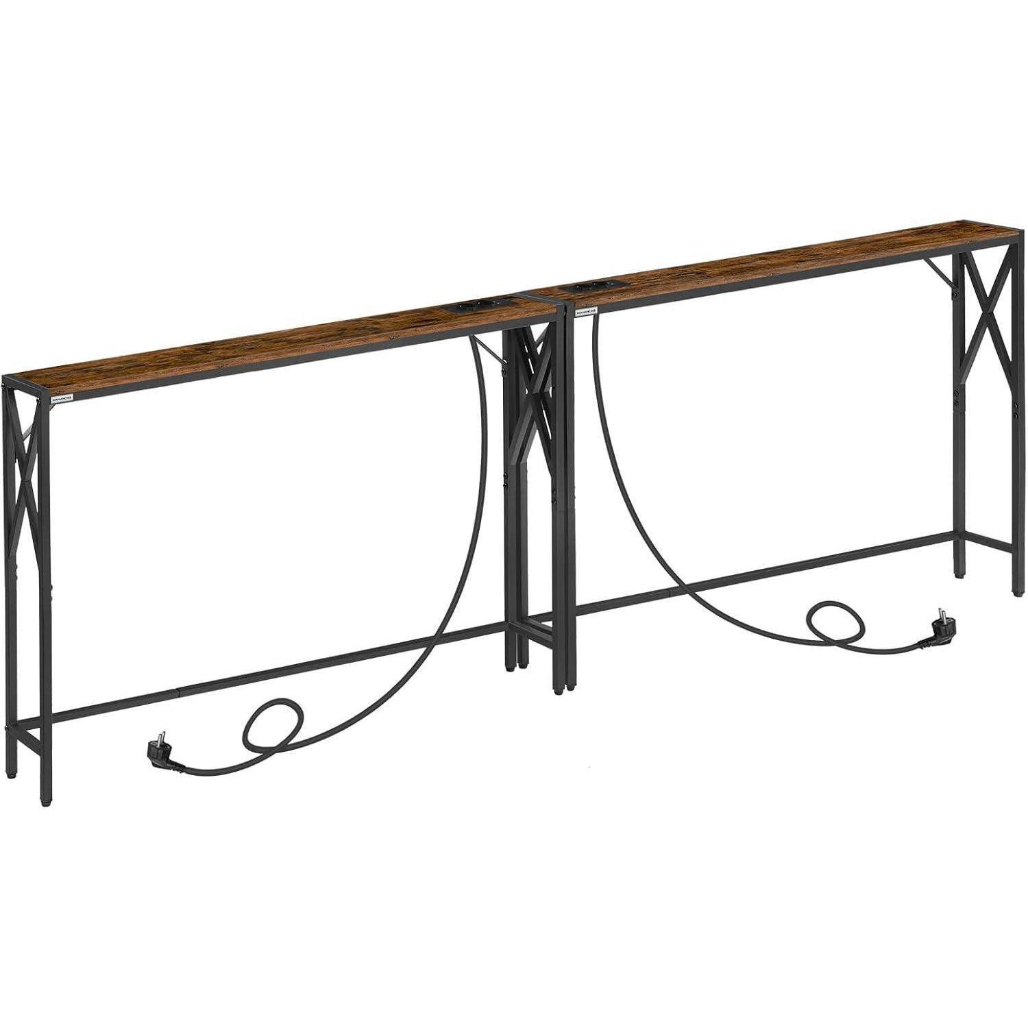 Konsolentisch mit Ladestation Vintagebraun Schwarz 100 x 15 x 73.5 cm