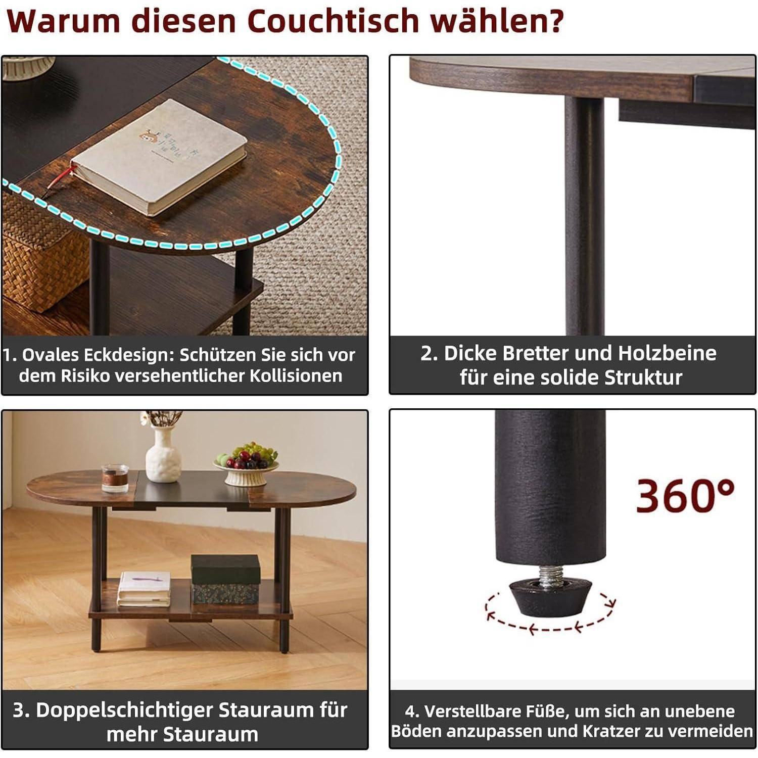 Couchtisch Ovaler Sofatisch Industrieller Beistelltisch Modern