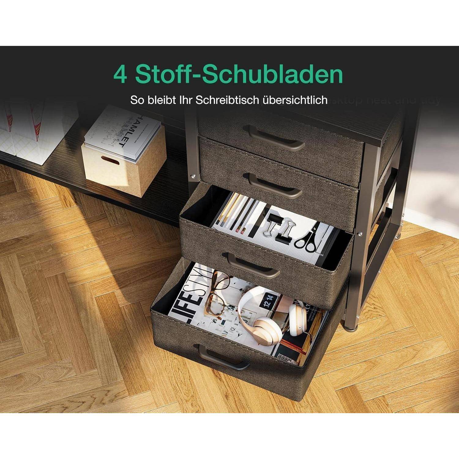 Schreibtisch L Form mit Schubladen und LED, Gaming Schreibtisch