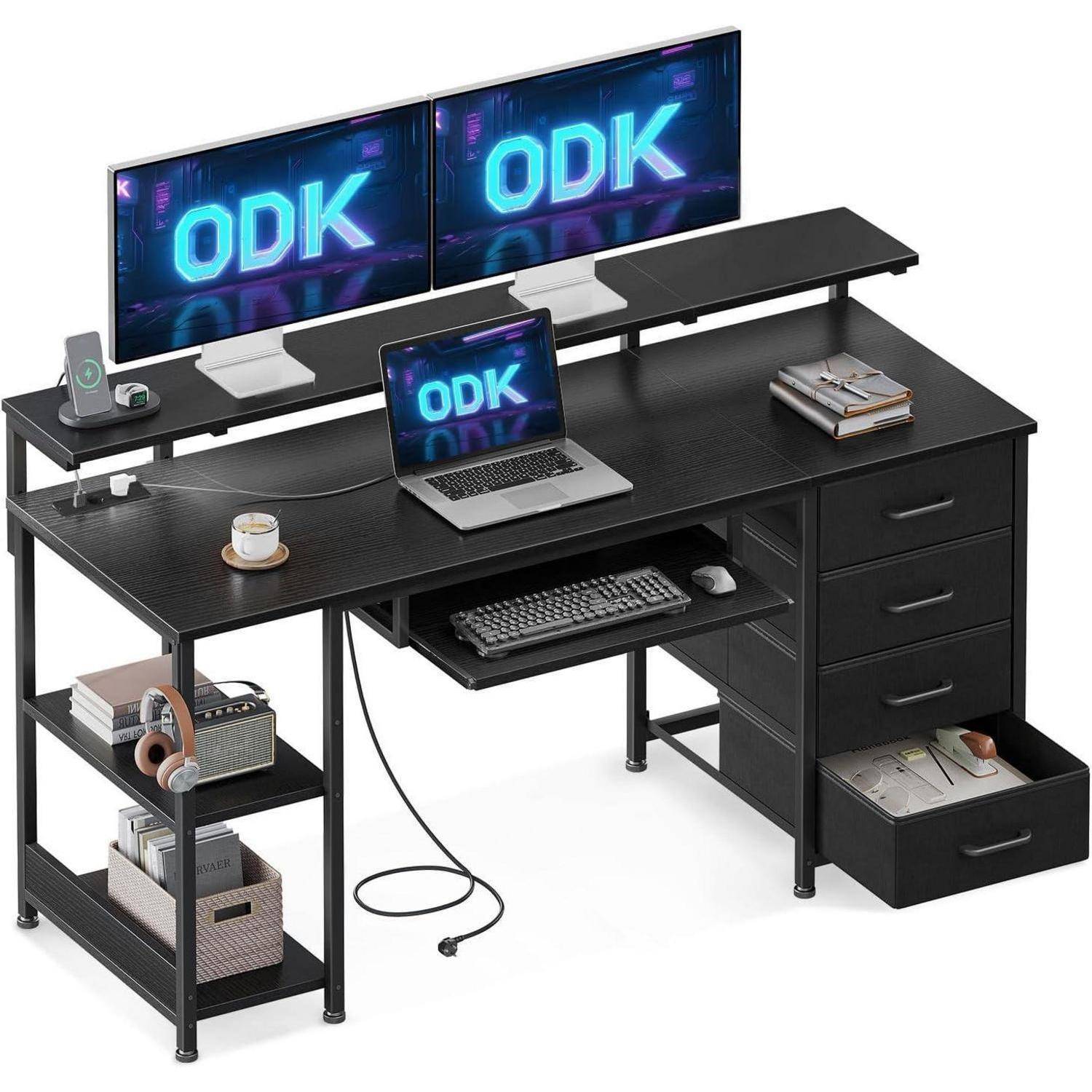 Schreibtisch mit 4 Schubladen und USB Ladeanschluss, Gaming Tisch für
