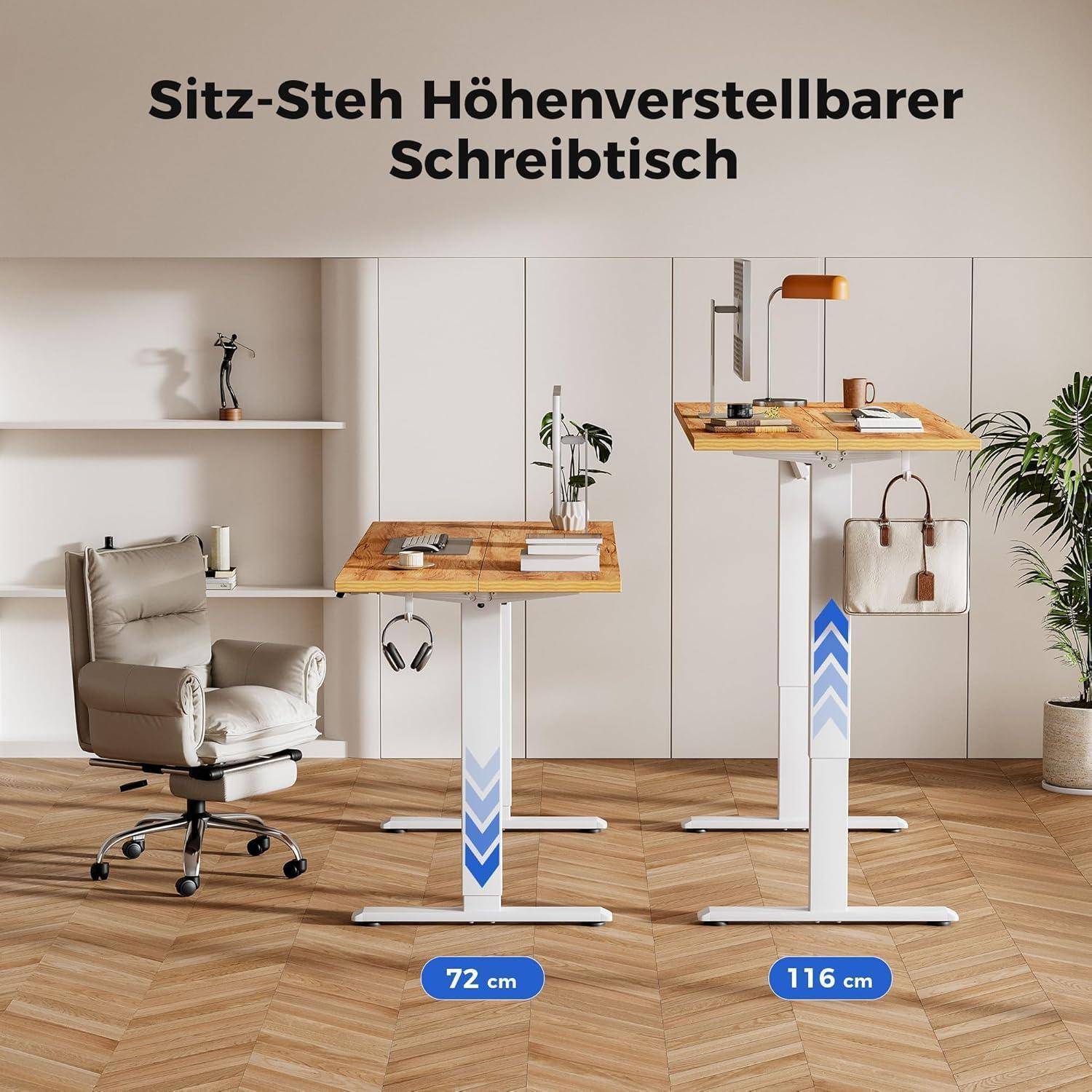 Schreibtisch Höhenverstellbar Elektrisch Memory Hellbraun 160 x 60 cm
