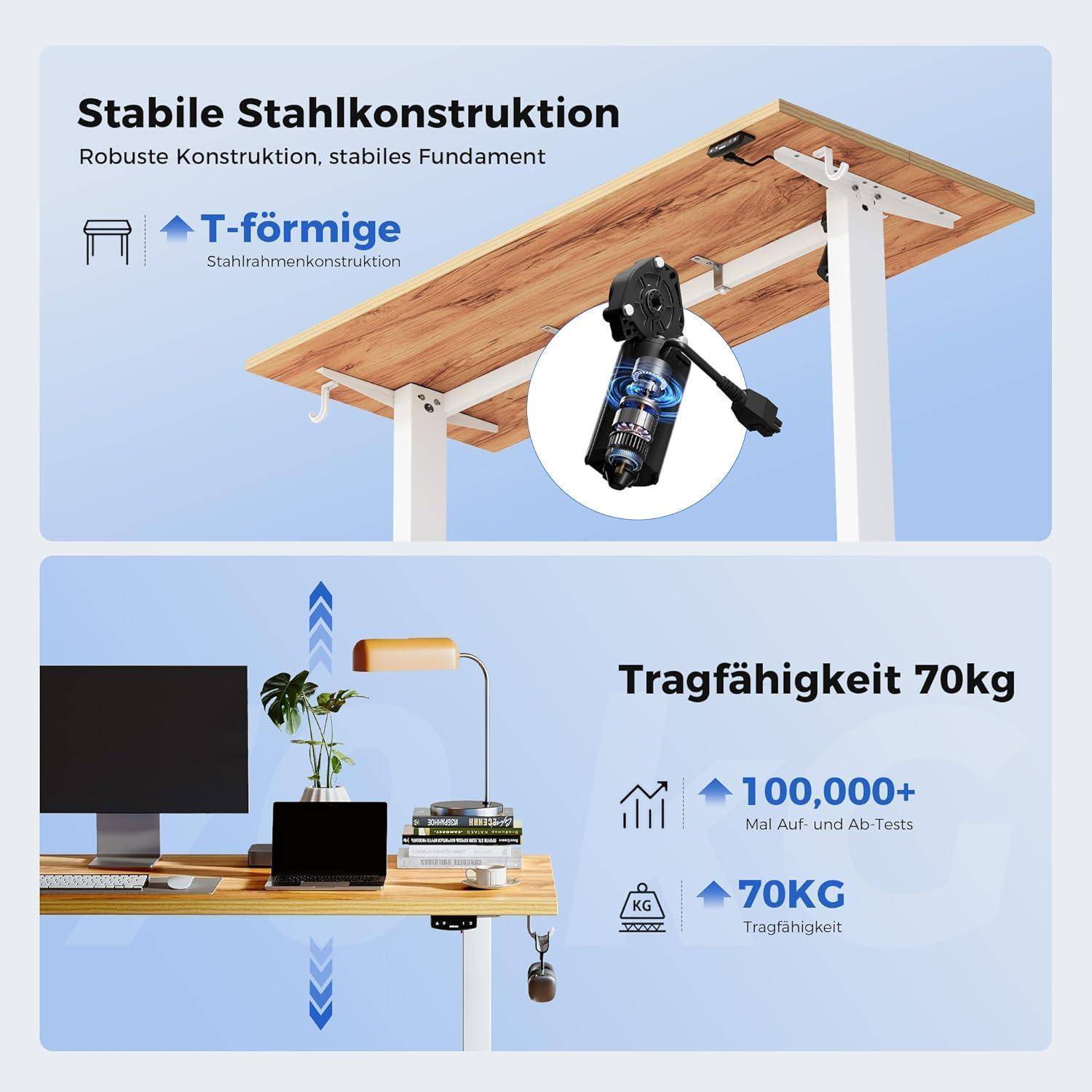 Schreibtisch Höhenverstellbar Elektrisch Memory Hellbraun 160 x 60 cm