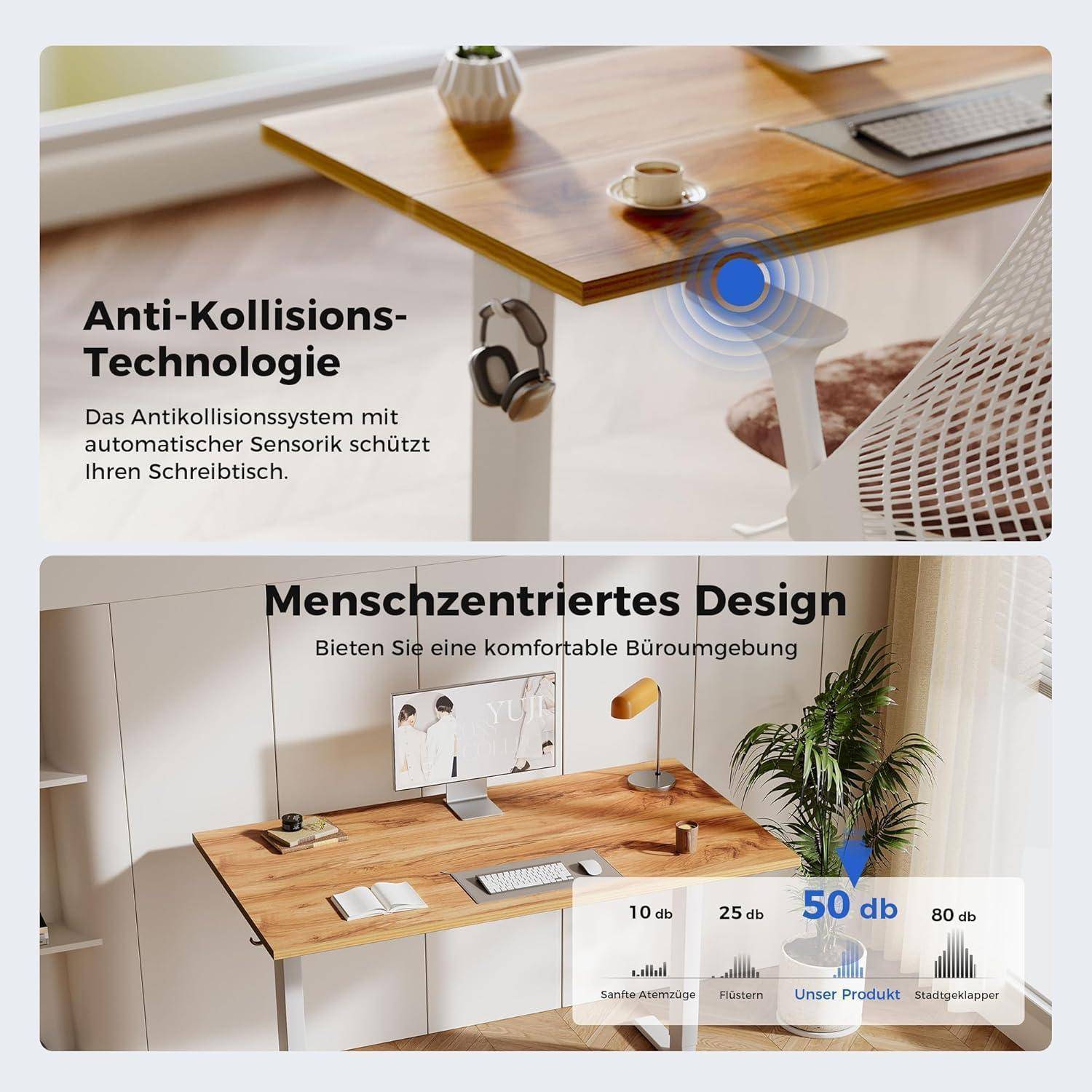 Schreibtisch Höhenverstellbar Elektrisch Memory Hellbraun 160 x 60 cm
