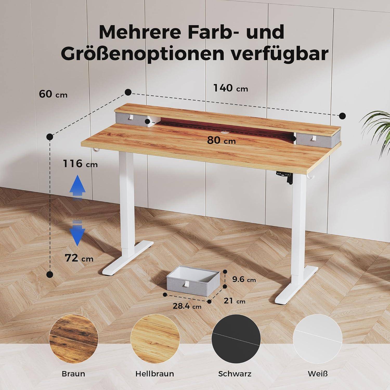Höhenverstellbarer Schreibtisch 140x60cm Elektrisch mit