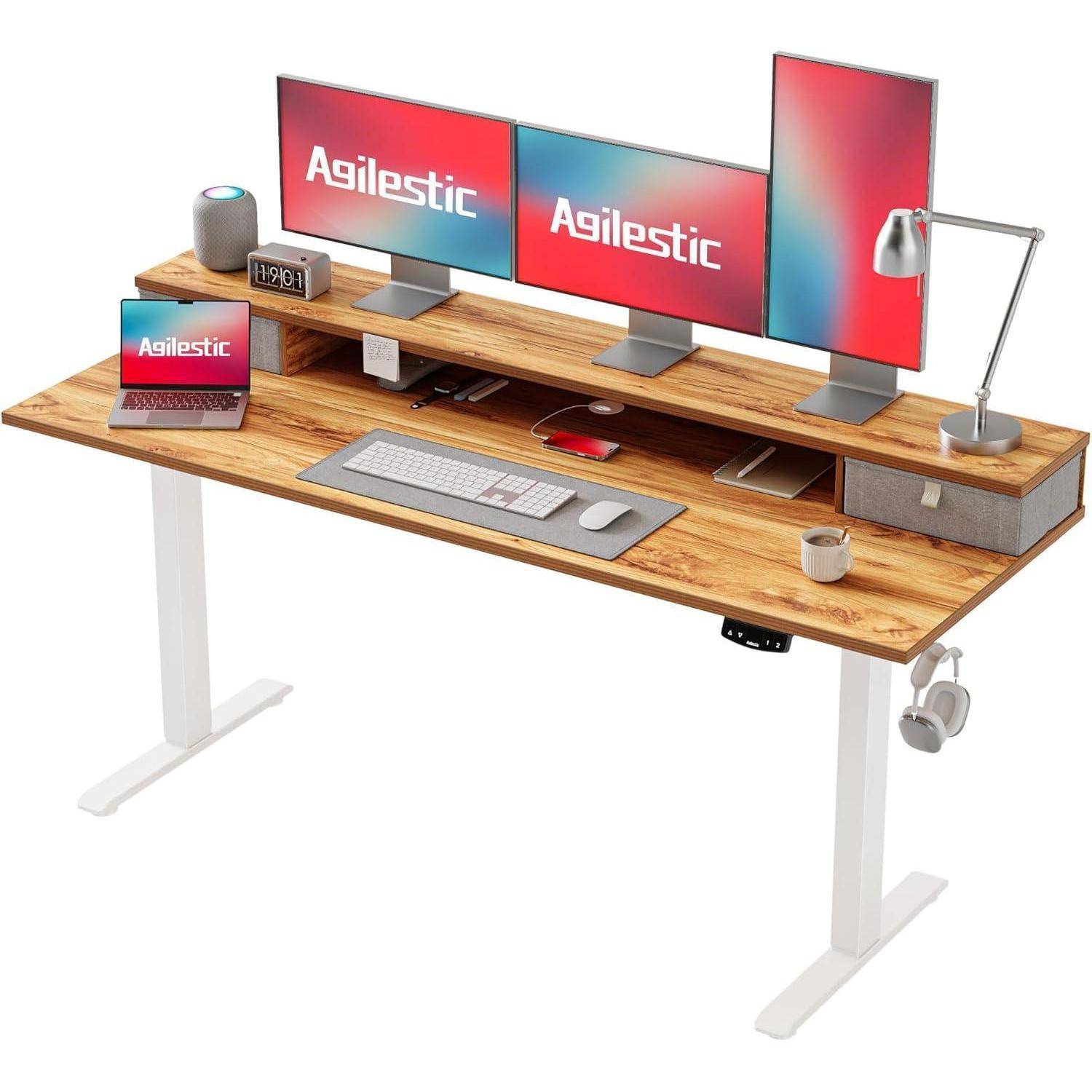 Höhenverstellbarer Schreibtisch mit 2 Schubladen Elektrisch 160x60cm