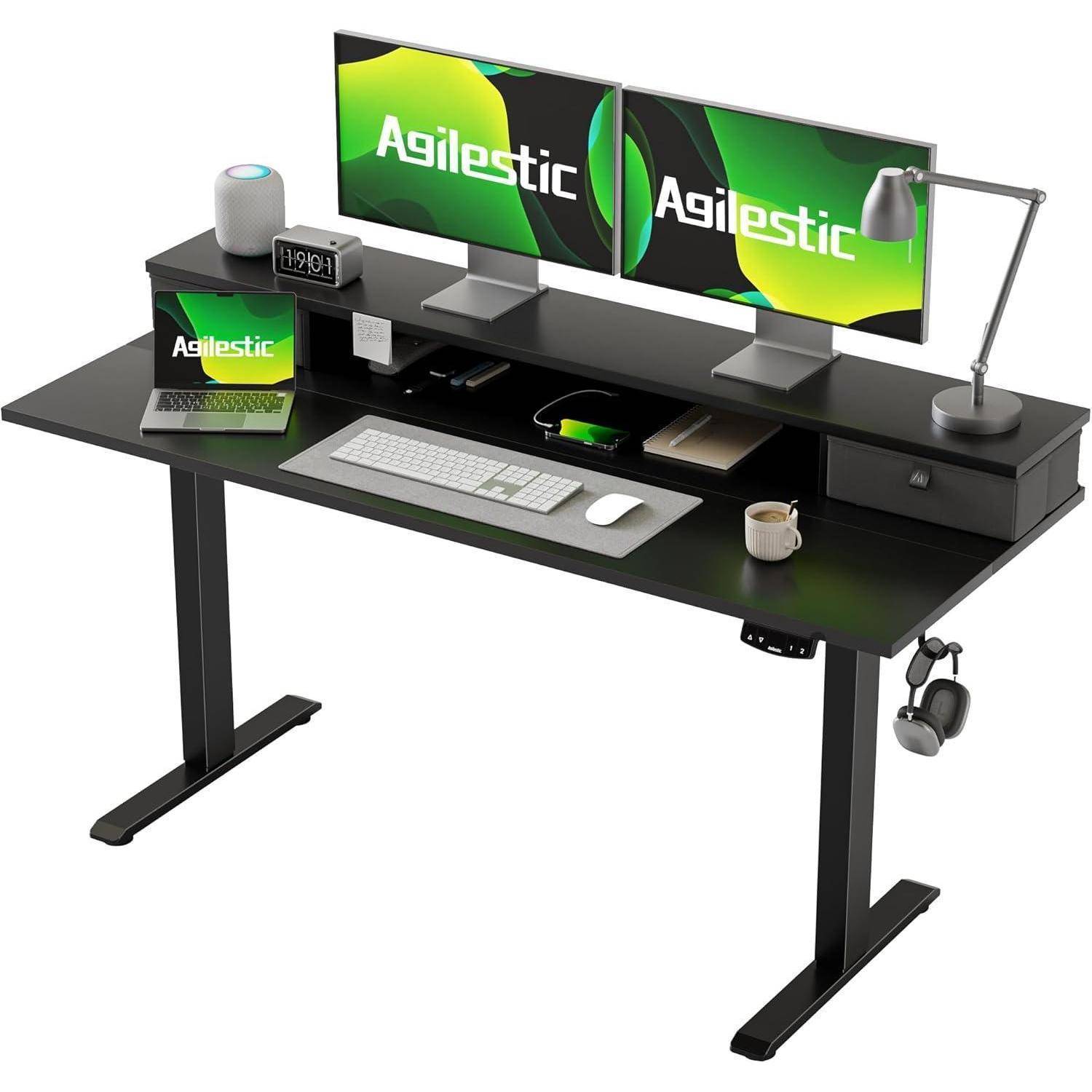 Höhenverstellbarer Schreibtisch mit 2 Schubladen 140x60 cm Elektrisch