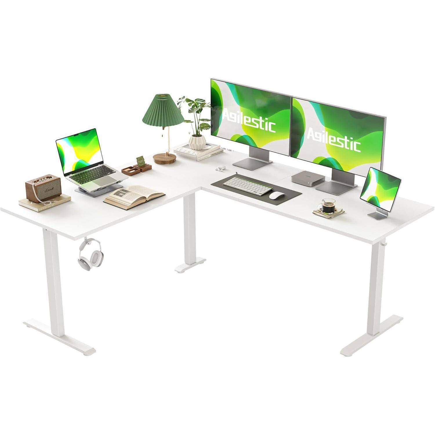 L-förmiger Schreibtisch 160x140 cm höhenverstellbar elektrisch