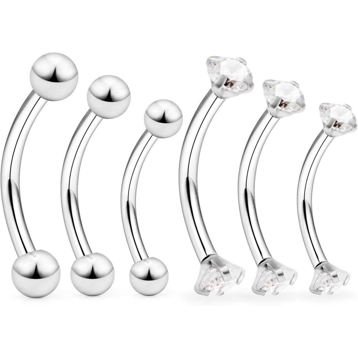 Chirurgenstahl Curved Barbell Piercing Set 16G 6mm 8mm 10mm