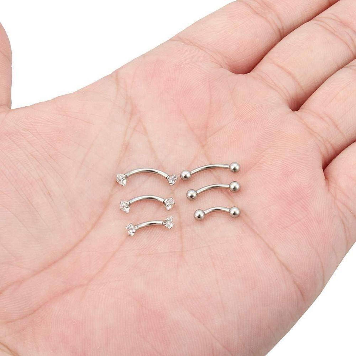 Chirurgenstahl Curved Barbell Piercing Set 16G 6mm 8mm 10mm