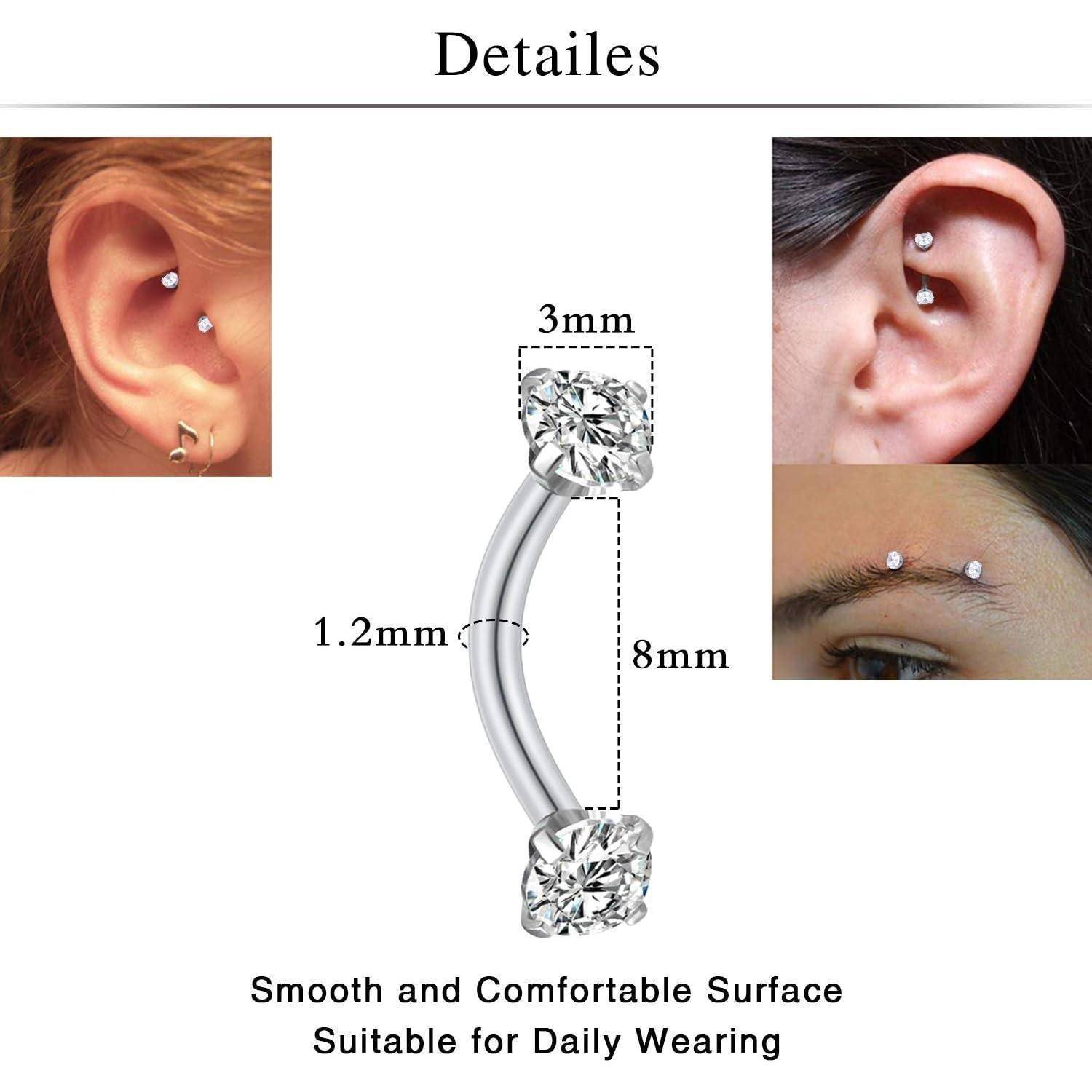 Chirurgenstahl Curved Barbell Piercing Set 16G 6mm 8mm 10mm