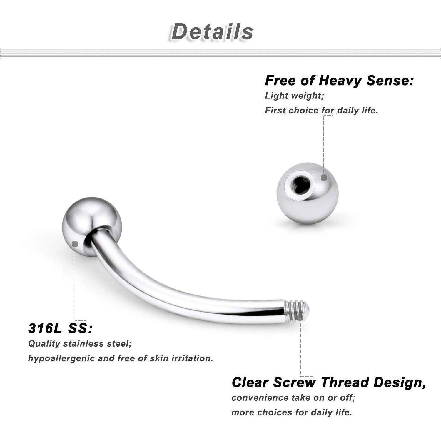 Chirurgenstahl Curved Barbell Piercing Set 16G 6mm 8mm 10mm