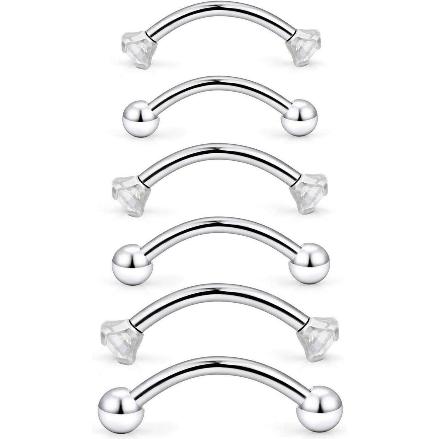 Chirurgenstahl Curved Barbell Piercing Set 16G 6mm 8mm 10mm