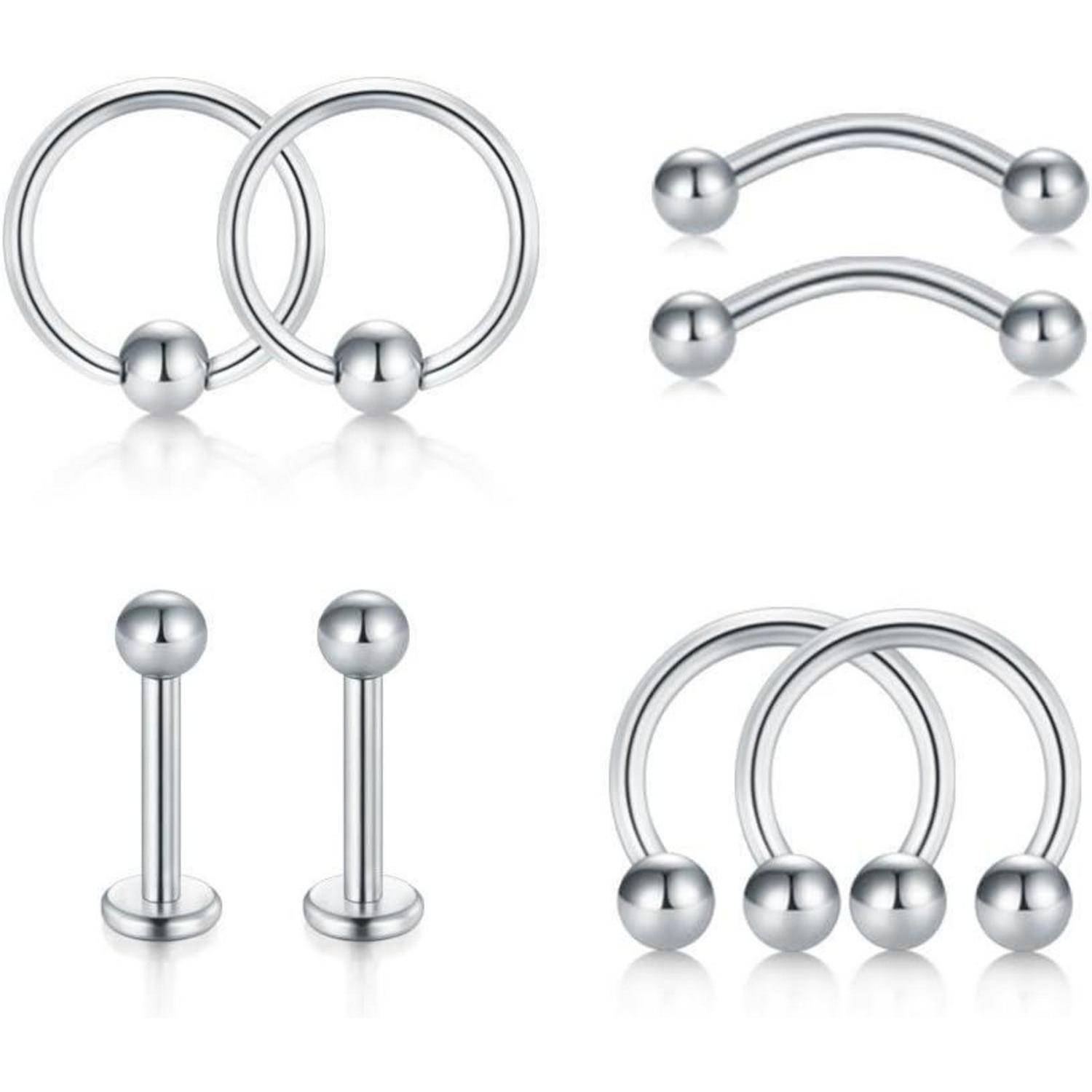 8er Set 316L Chirurgenstahl Piercing Ohr Nasen Lippen Hufeisen