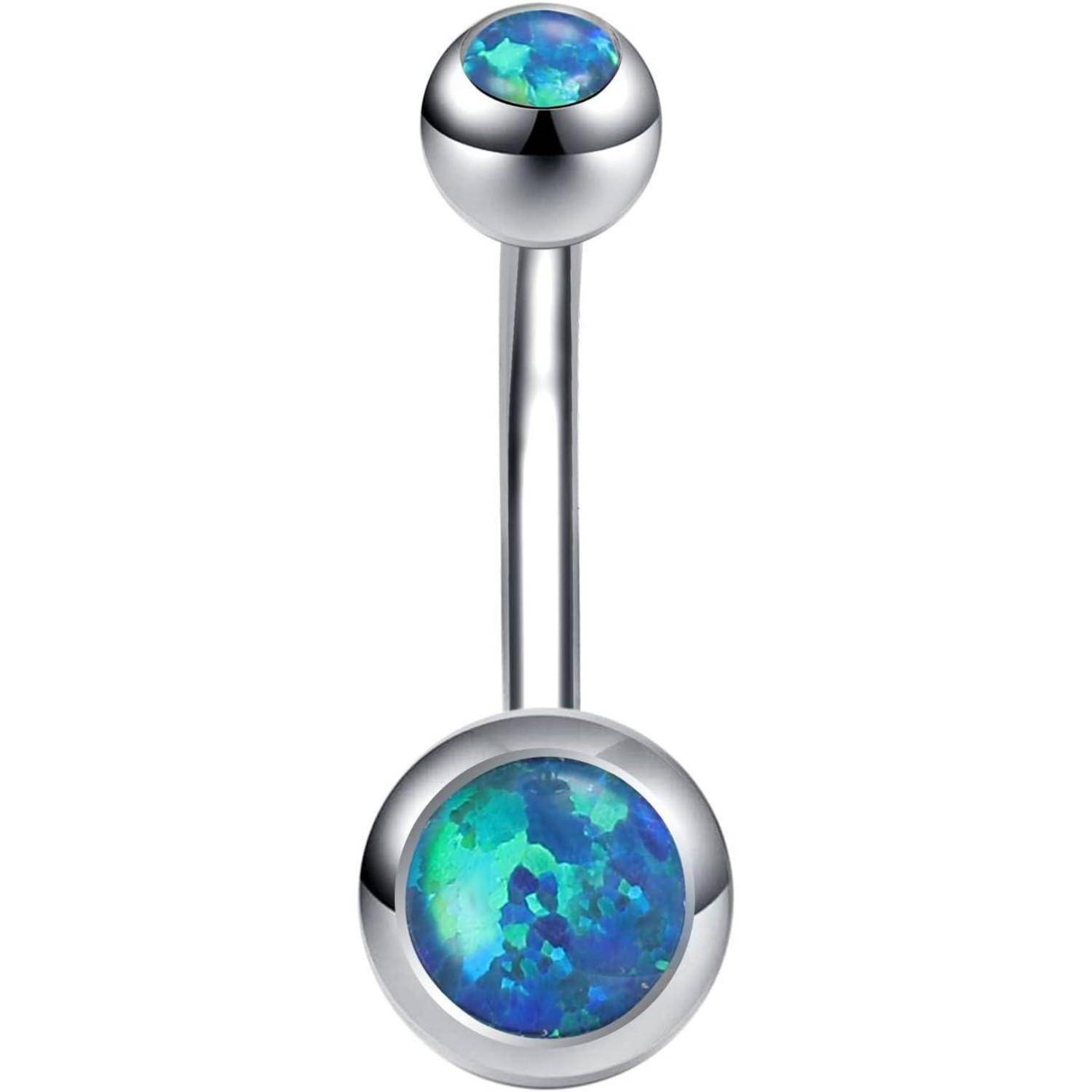 Bauchnabelpiercing 316L Chirurgenstahl Opal 14G gebogen Schmuck