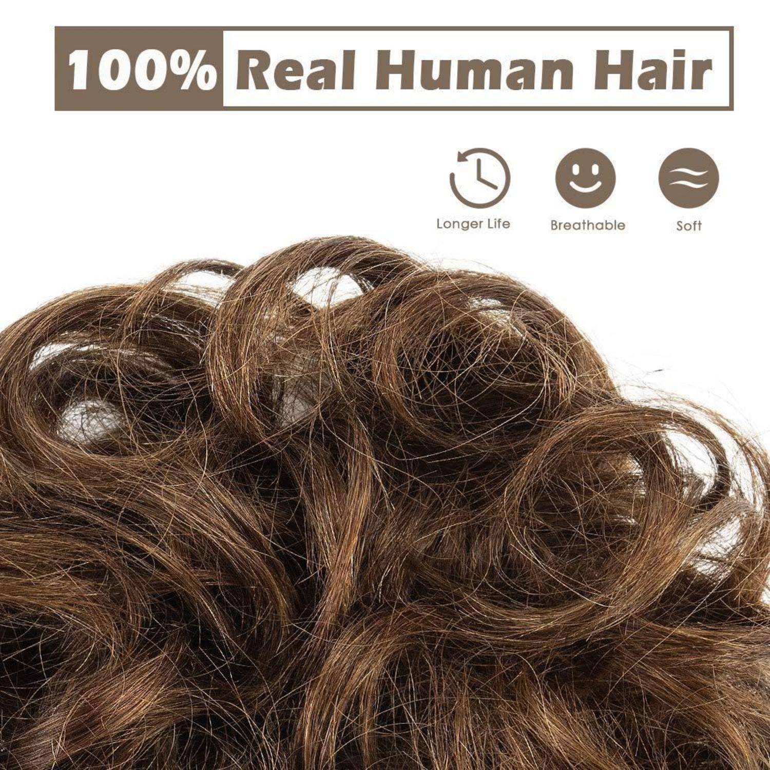 100% Echthaar Haargummi Gelockt Unordentlicher Dutt Extensions