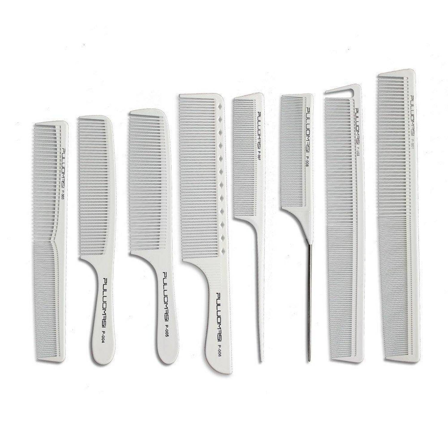 Professioneller weißer hitzebeständiger Carbon Friseur Kamm Set mit 8