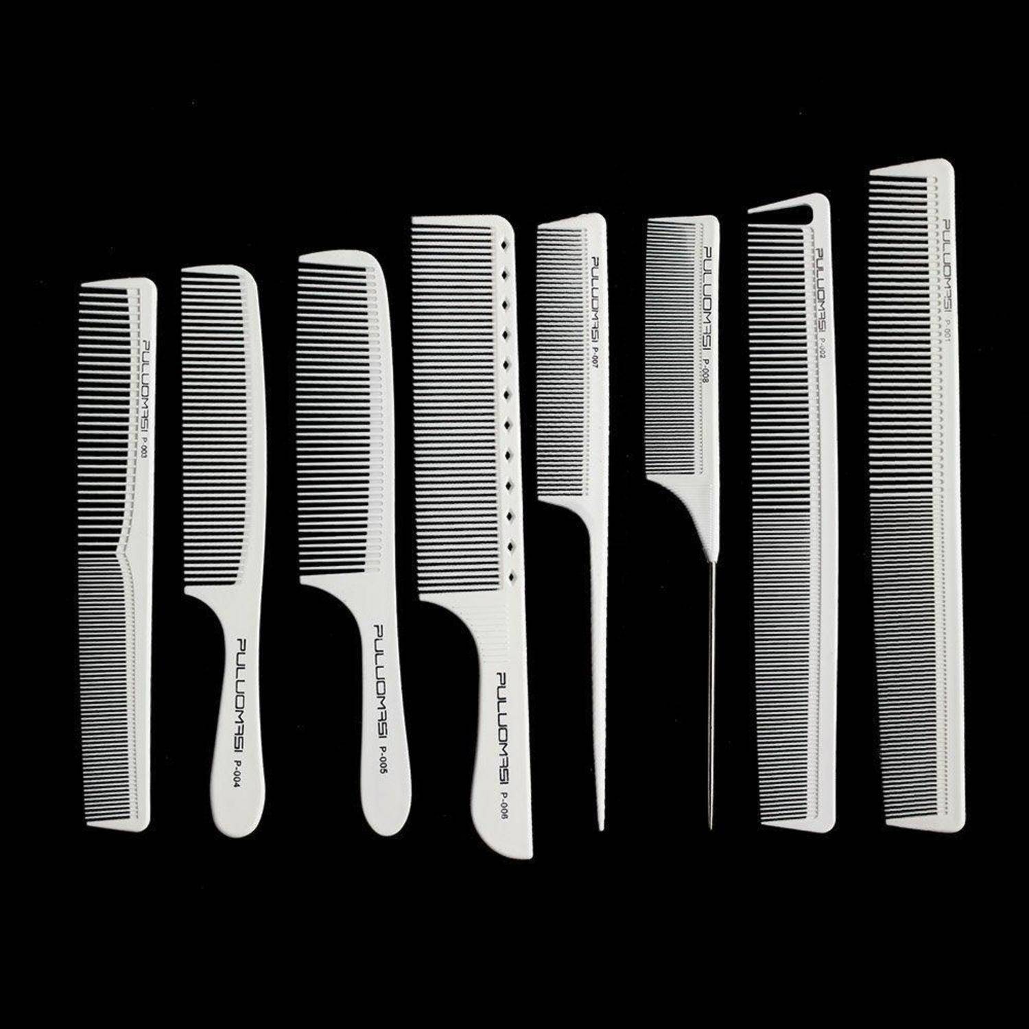 Professioneller weißer hitzebeständiger Carbon Friseur Kamm Set mit 8