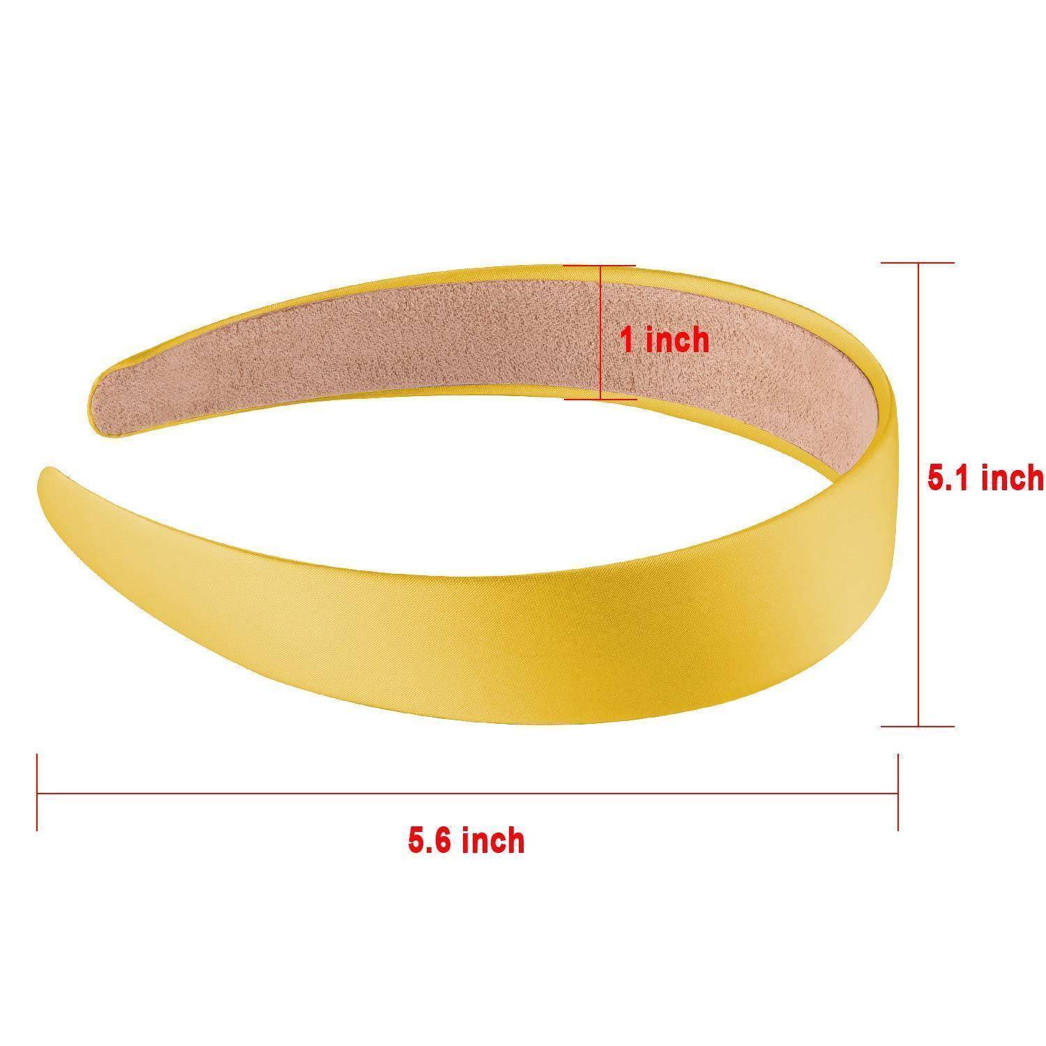 Ein gelbes Stirnband mit den Maßen: Breite 1 Zoll, Länge 5,6 Zoll.