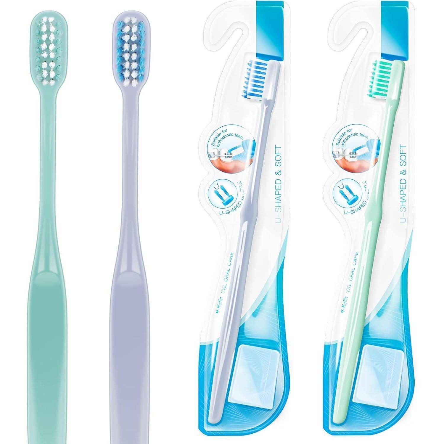 4er Pack kieferorthopädische Zahnbürste weicher U-förmiger Bürstenkopf