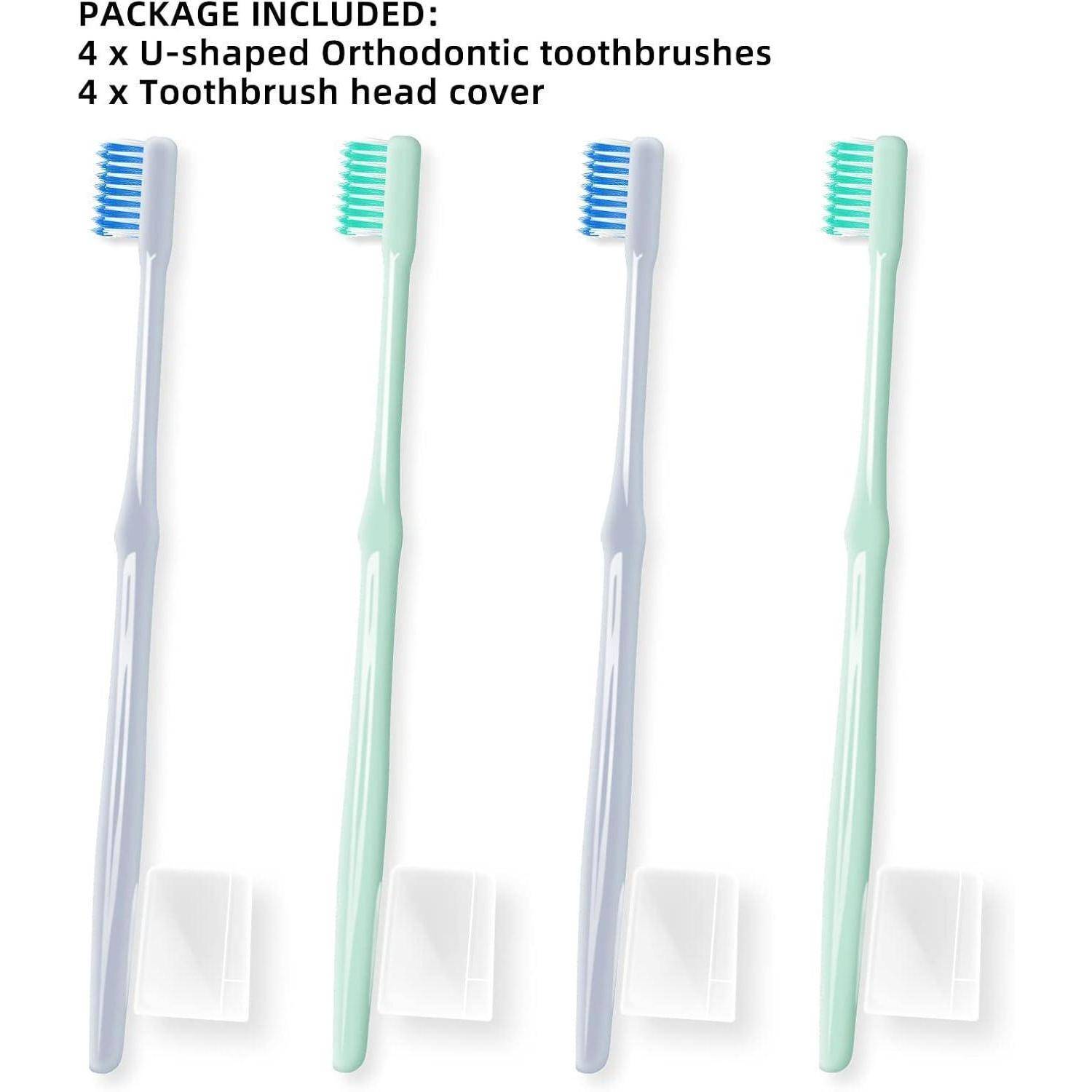 4er Pack kieferorthopädische Zahnbürste weicher U-förmiger Bürstenkopf