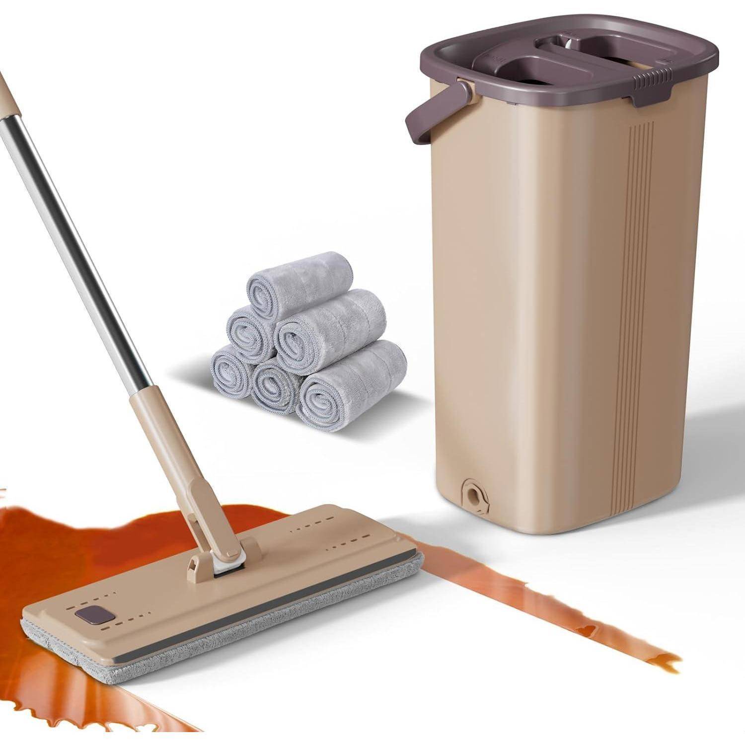 Wischmopp Set mit Eimer, Auswringfunktion, 138cm Stange, 6