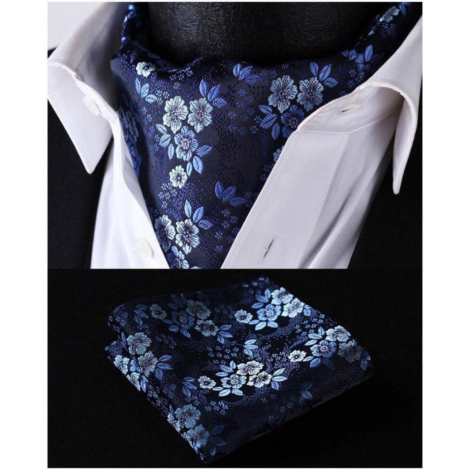 Krawattenschal Herren Hochzeit Paisley Ascot Navy Blau 2 Einheitsgröße