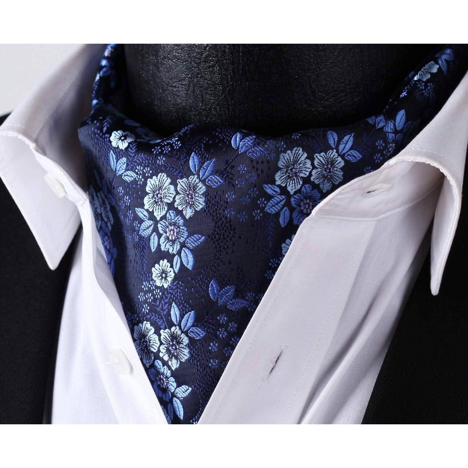 Krawattenschal Herren Hochzeit Paisley Ascot Navy Blau 2 Einheitsgröße