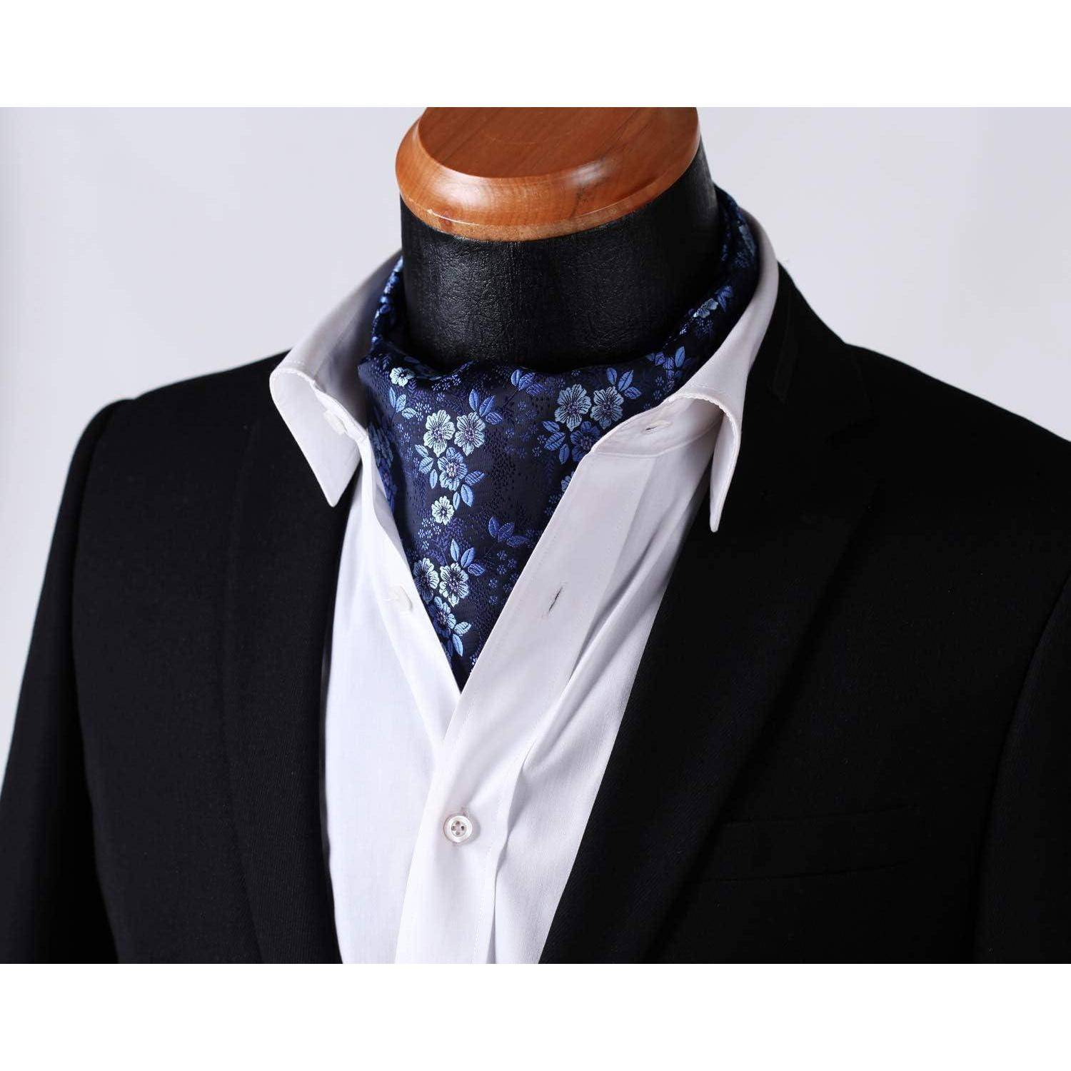 Krawattenschal Herren Hochzeit Paisley Ascot Navy Blau 2 Einheitsgröße