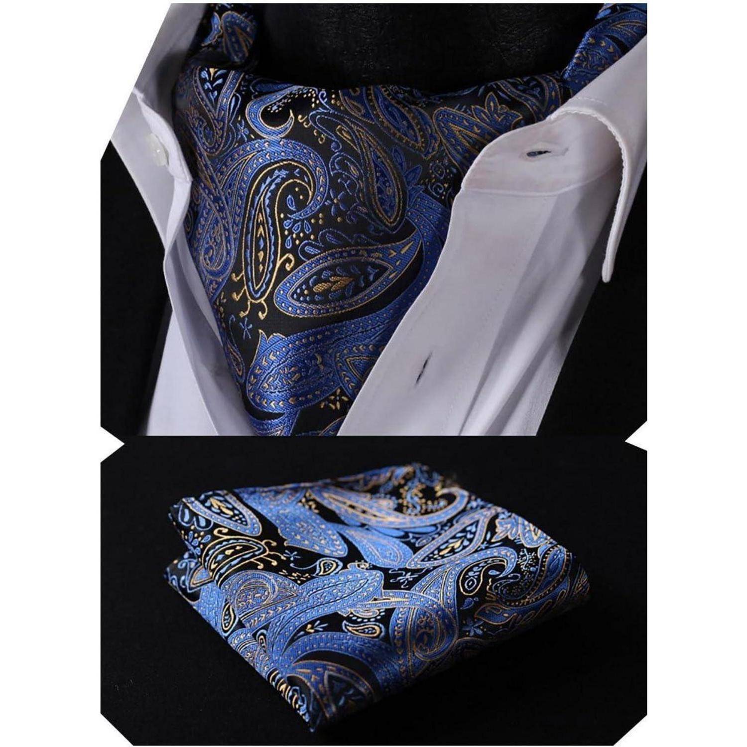 Krawattenschal Herren Ascot Einstecktuch Blau Gelb Einheitsgröße