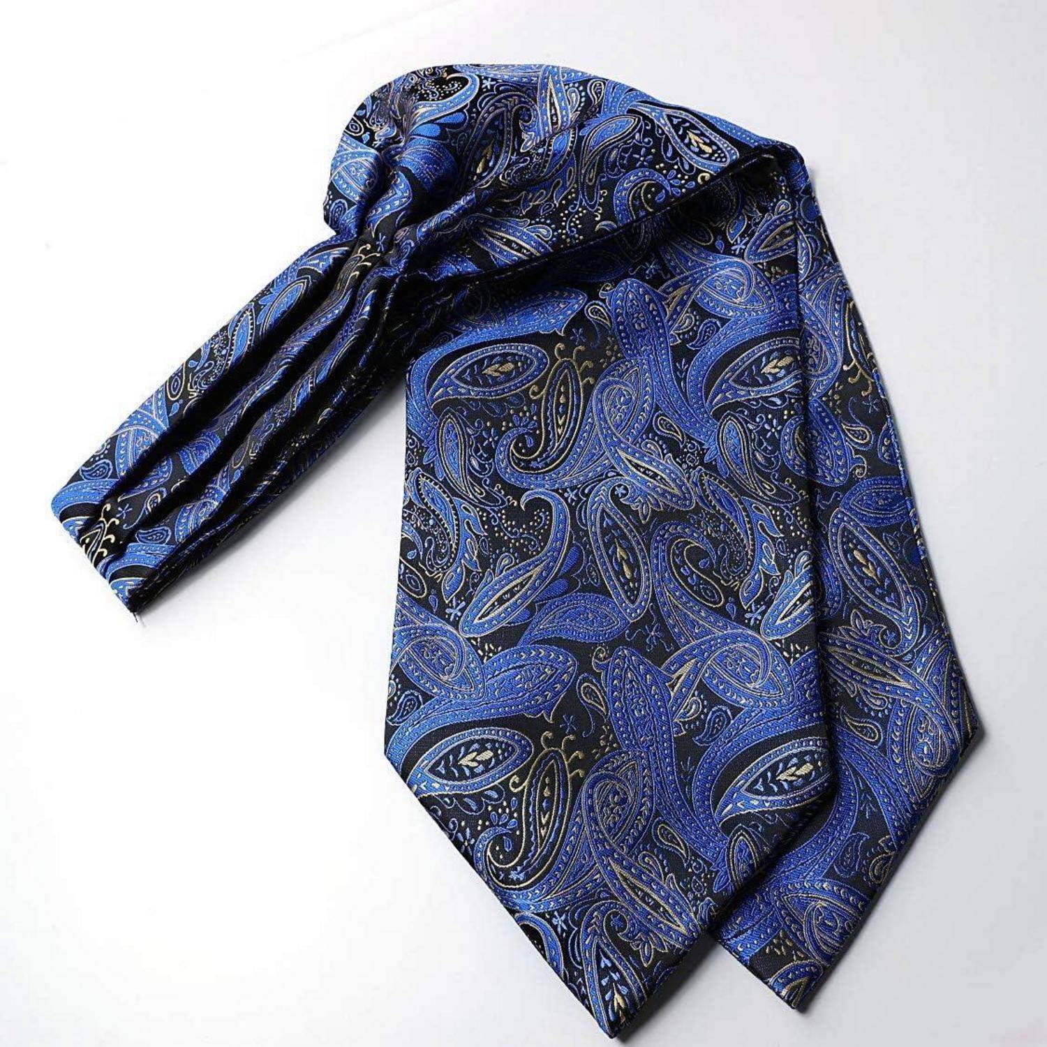 Krawattenschal Herren Ascot Einstecktuch Blau Gelb Einheitsgröße