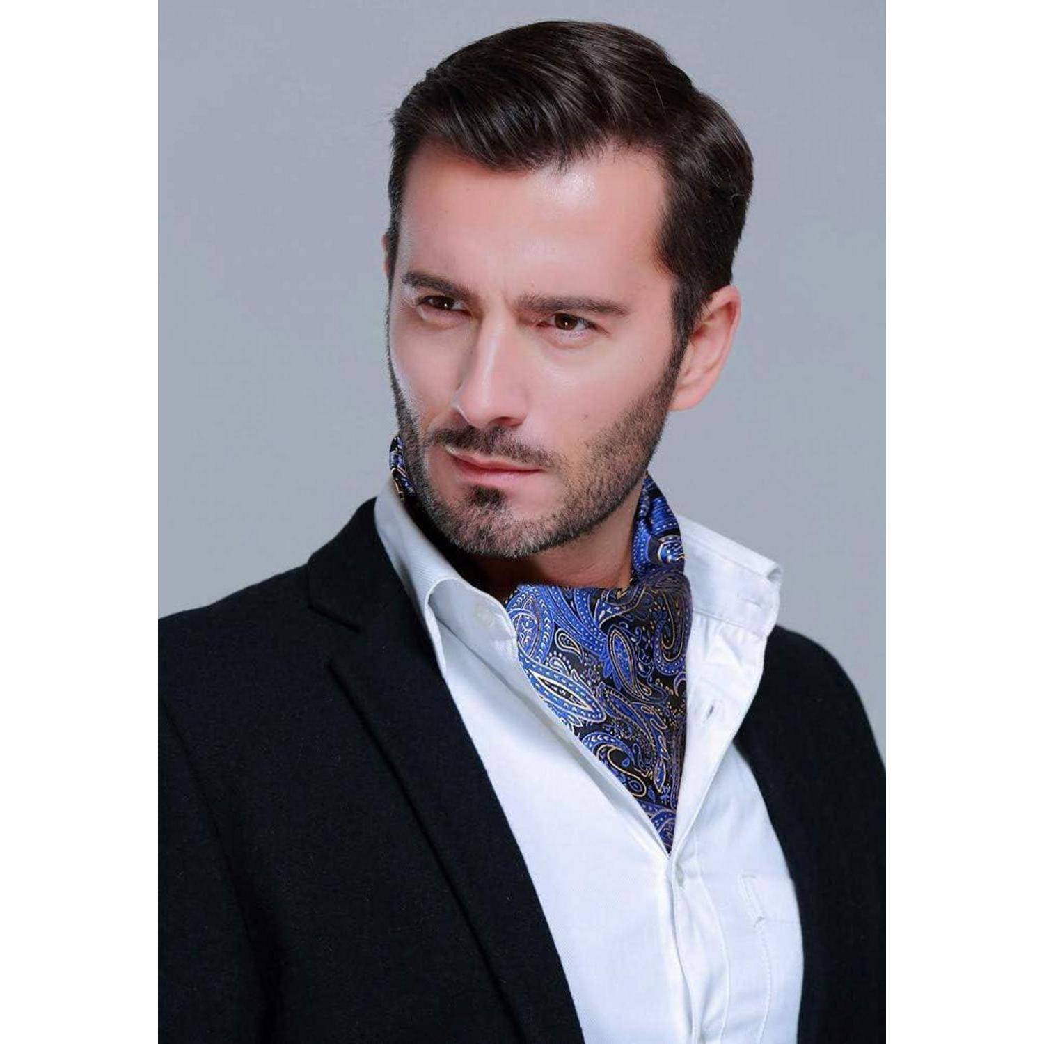 Krawattenschal Herren Ascot Einstecktuch Blau Gelb Einheitsgröße