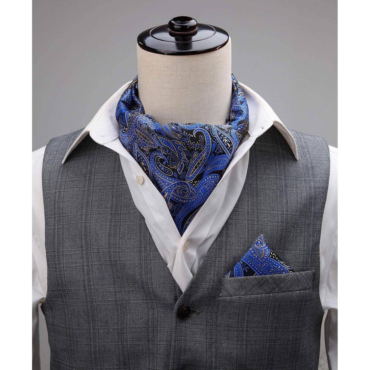 Krawattenschal Herren Ascot Einstecktuch Blau Gelb Einheitsgröße