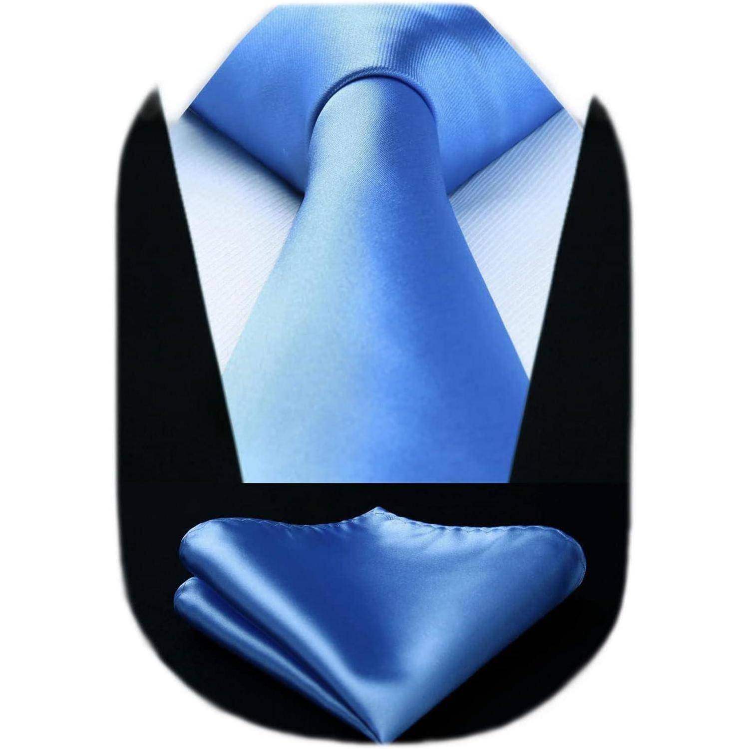 Krawatte Herren Einstecktuch Set Einfarbig Hochzeit Blau Einheitsgröße