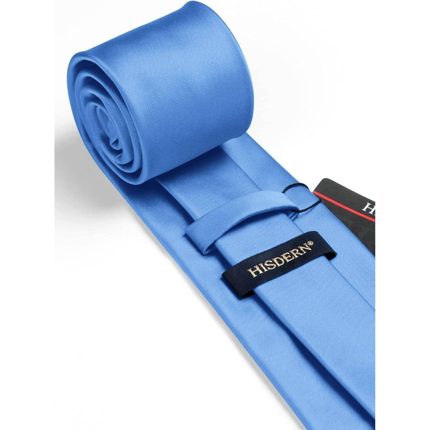 Krawatte Herren Einstecktuch Set Einfarbig Hochzeit Blau Einheitsgröße