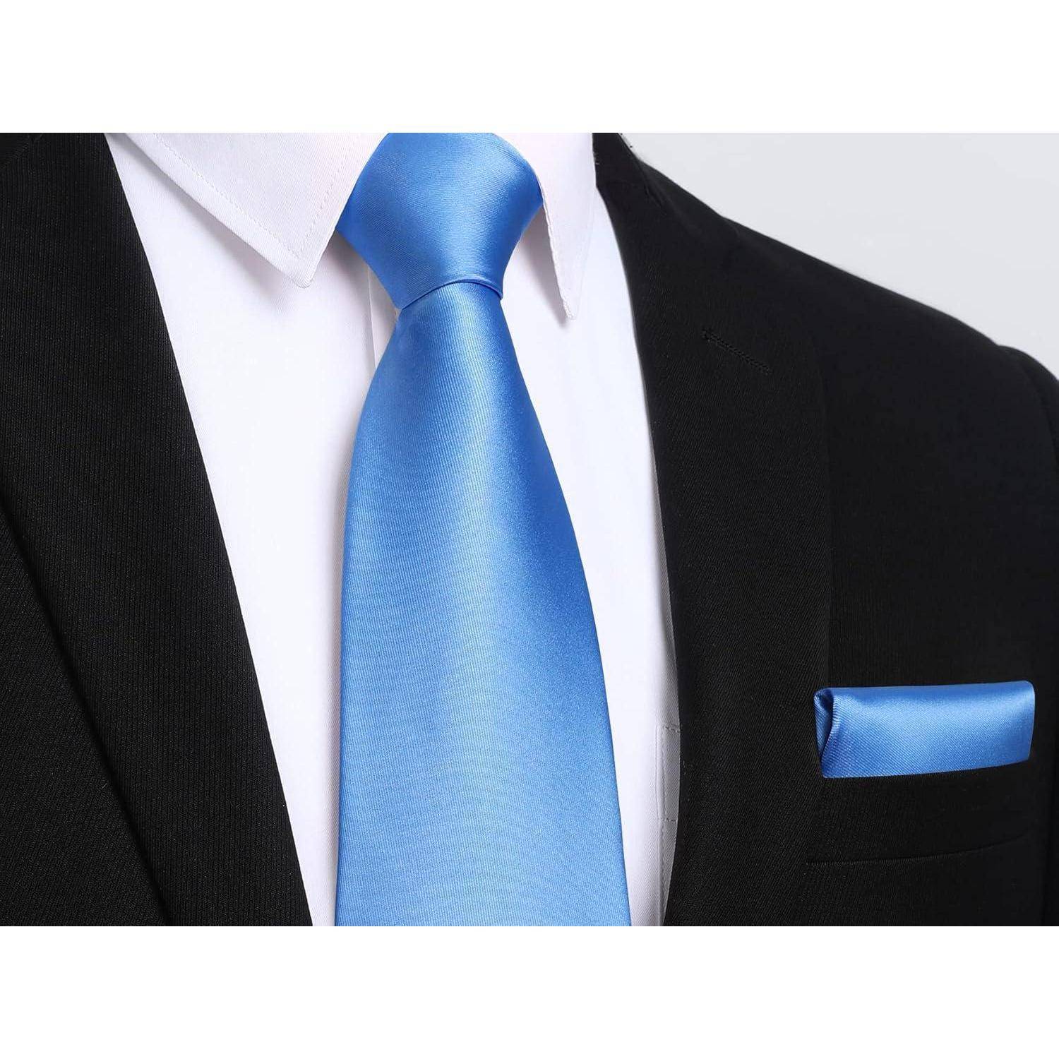 Krawatte Herren Einstecktuch Set Einfarbig Hochzeit Blau Einheitsgröße