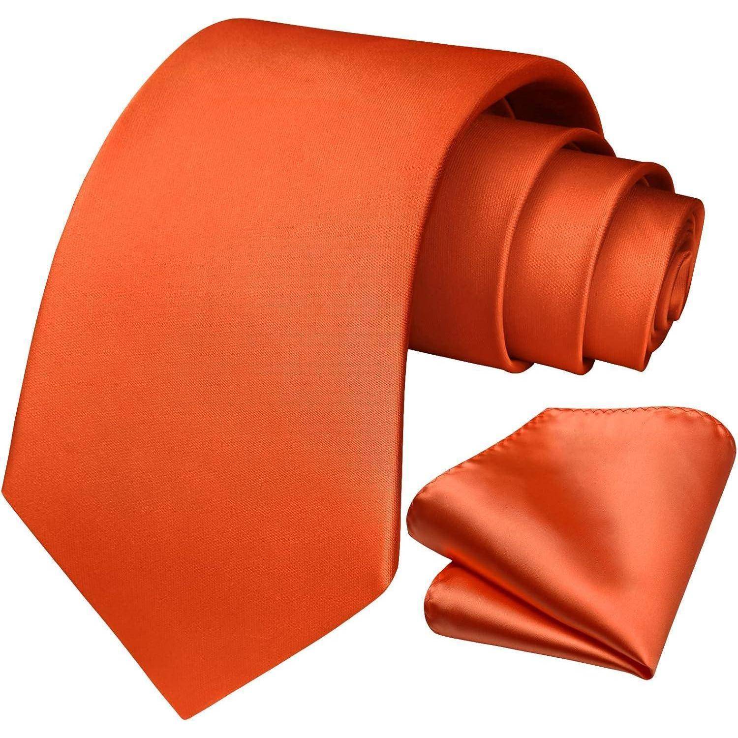 Extra lange Einfarbig Orange Herren Krawatte Set mit Taschentuch