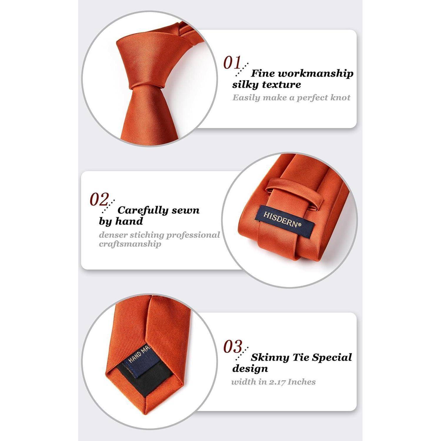 Extra lange Einfarbig Orange Herren Krawatte Set mit Taschentuch