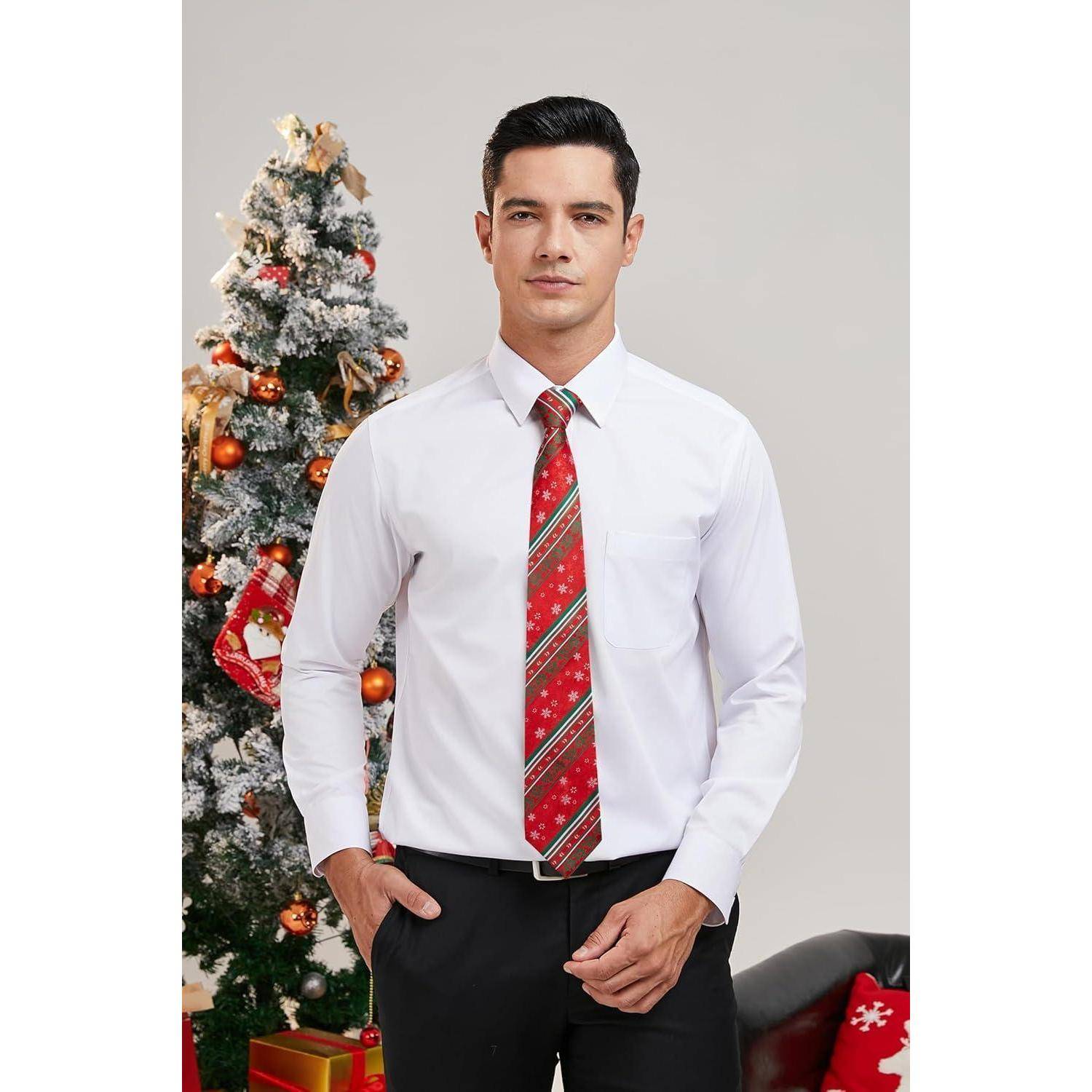 Krawatte Herren Weihnachts Gewebte Party Einstecktuch Rot Grun Weib