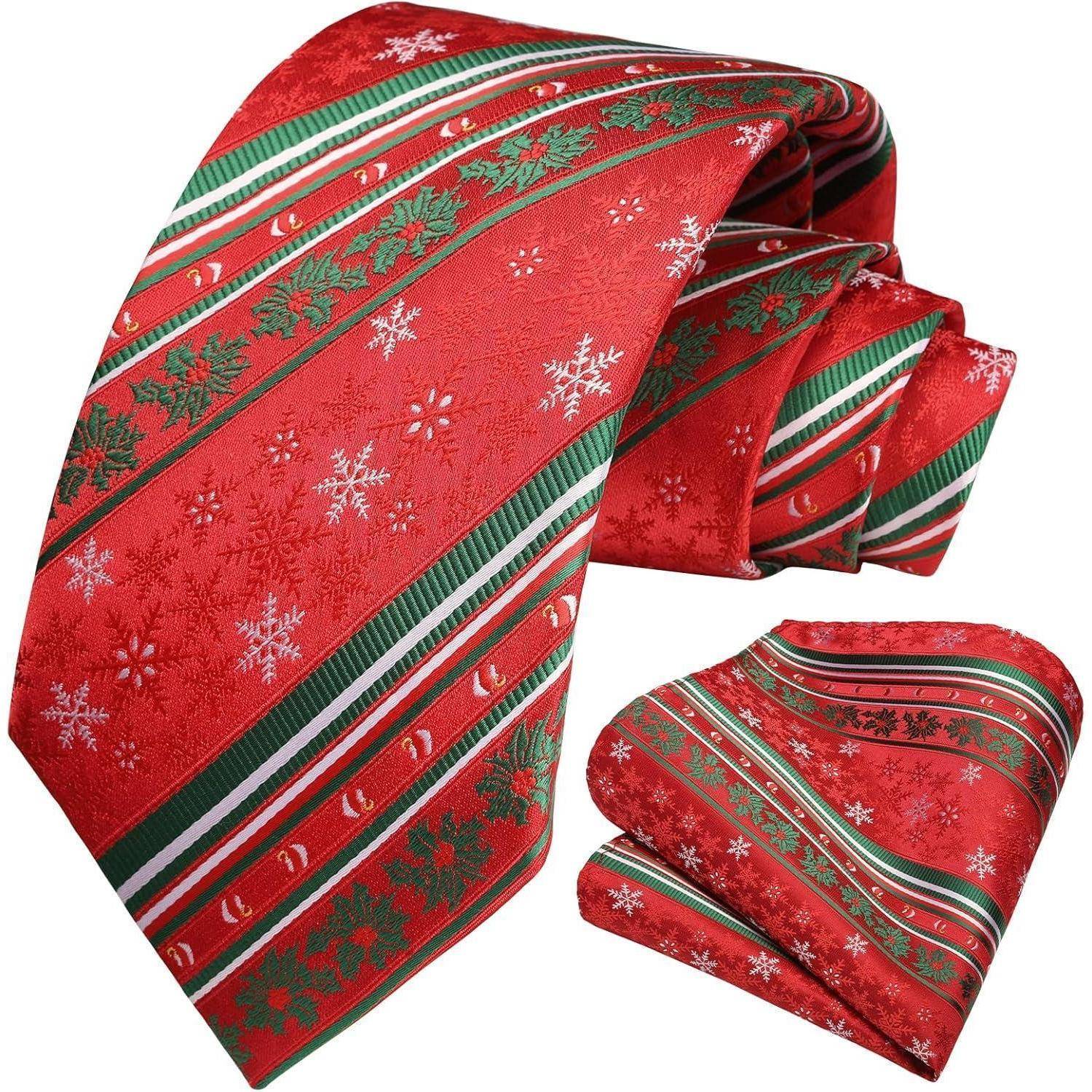 Krawatte Herren Weihnachts Gewebte Party Einstecktuch Rot Grun Weib