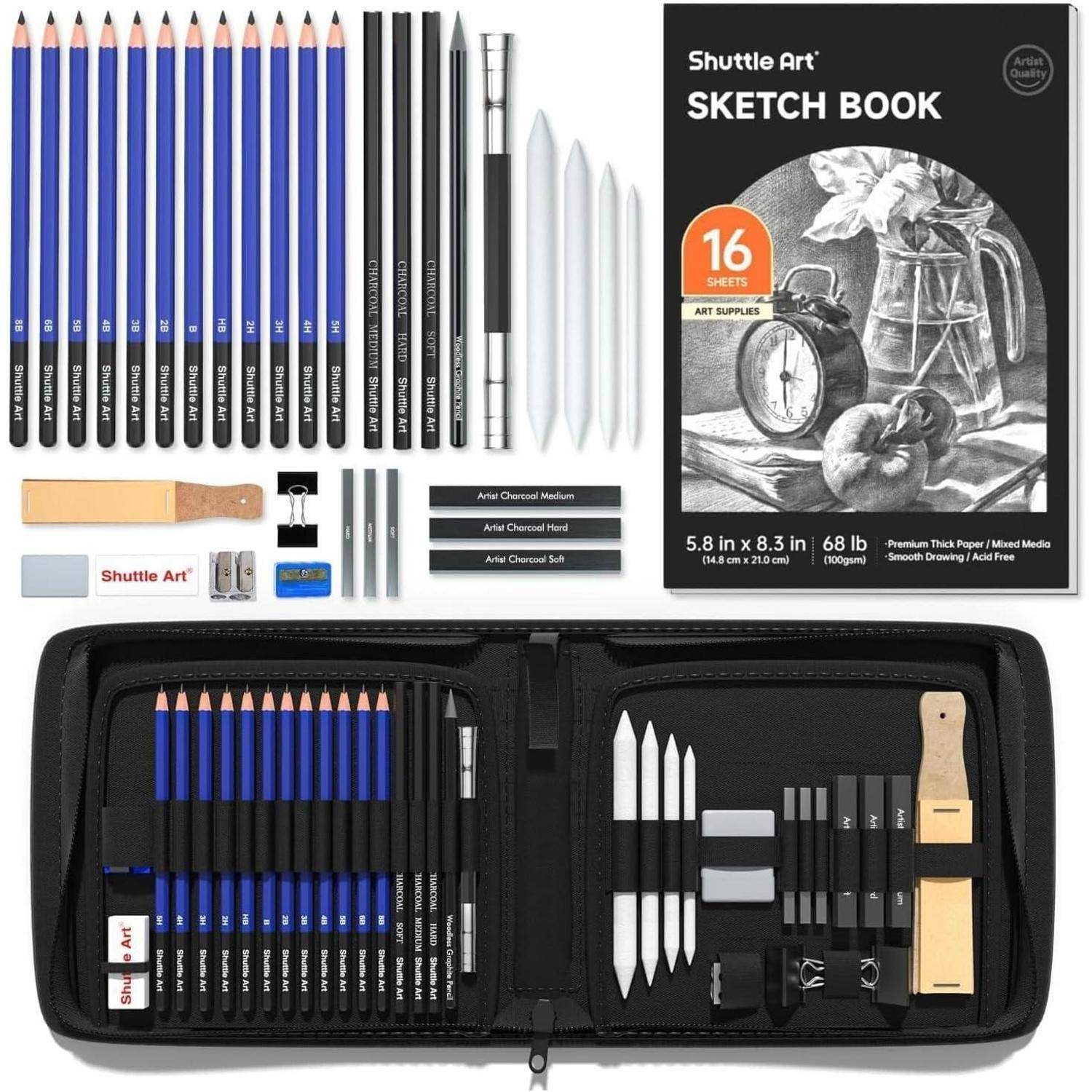 Zeichenset 37-teilig Graphitstift Kohlestift 1 Stück 37er Pack