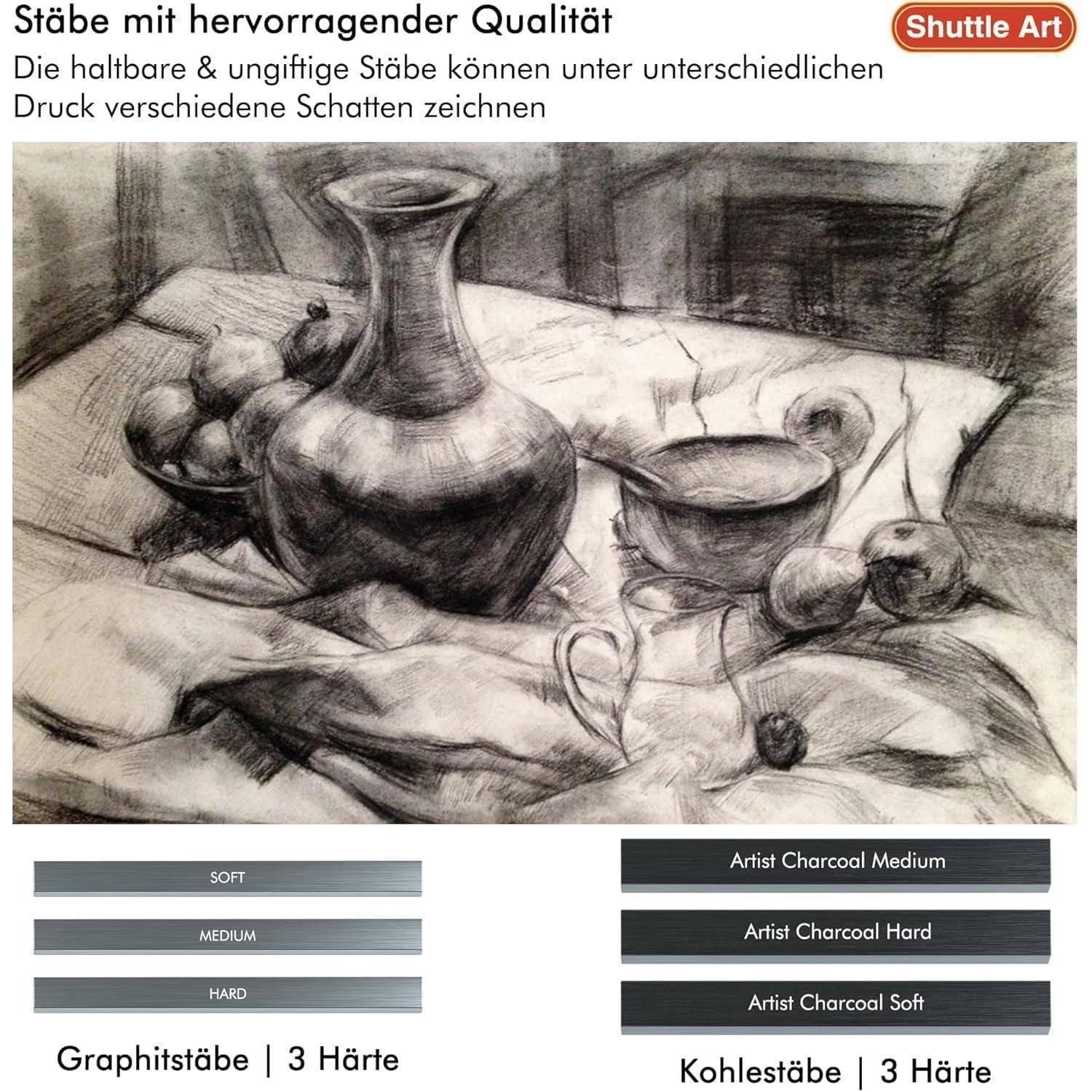 Zeichenset 37-teilig Graphitstift Kohlestift 1 Stück 37er Pack